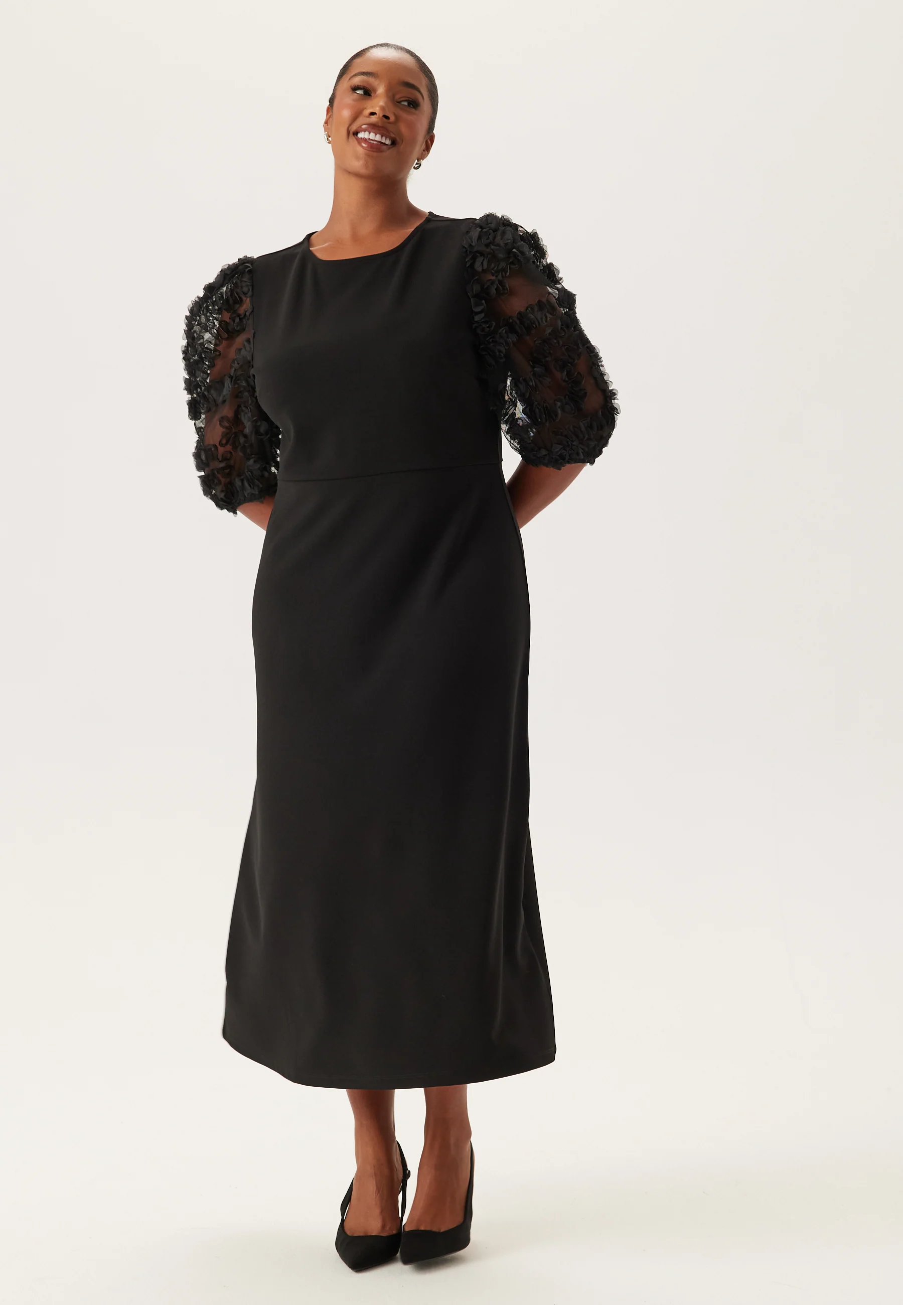 3D Floral Sleeve Midi Dress - Image 5