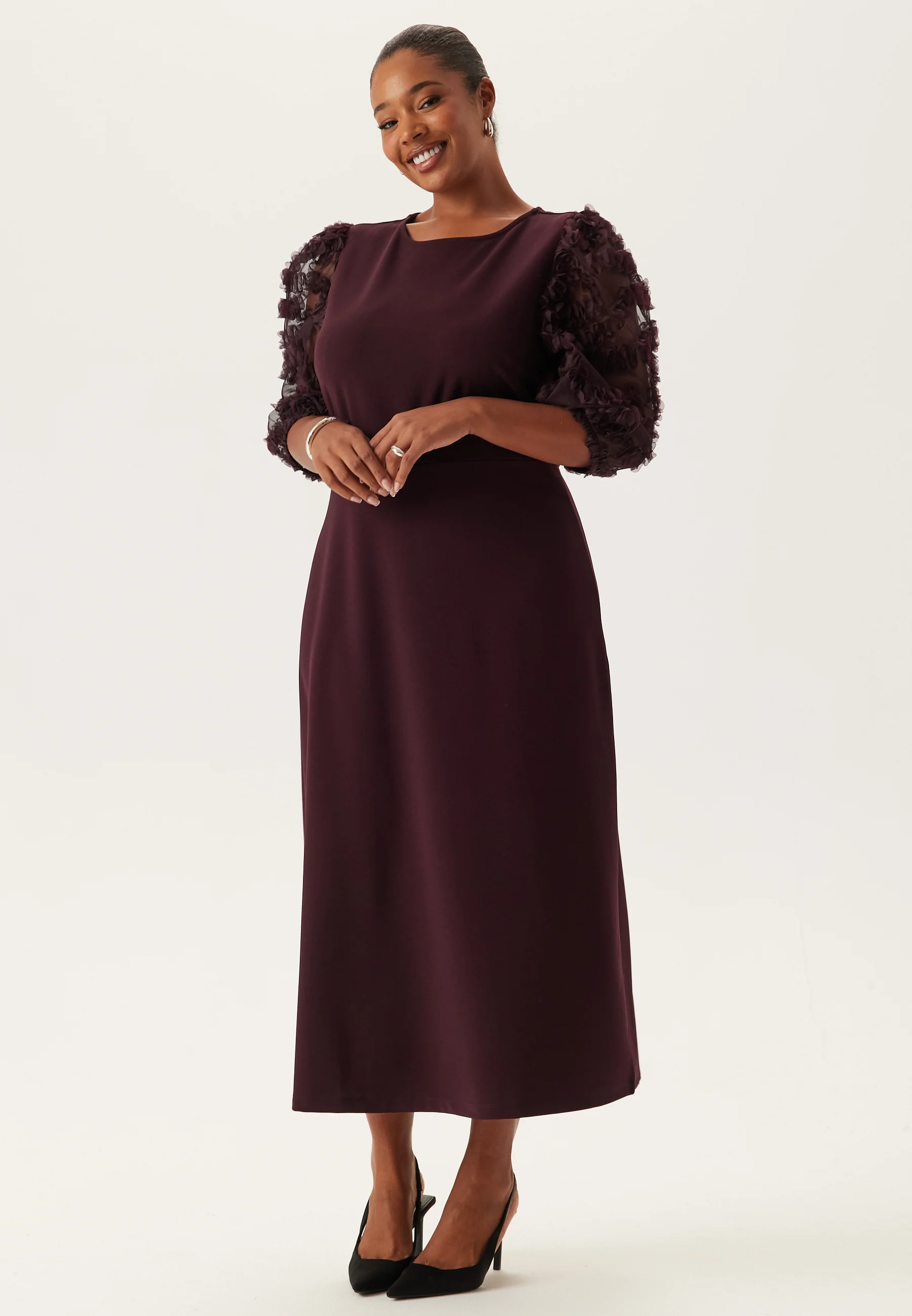 3D Floral Sleeve Midi Dress - Image 5