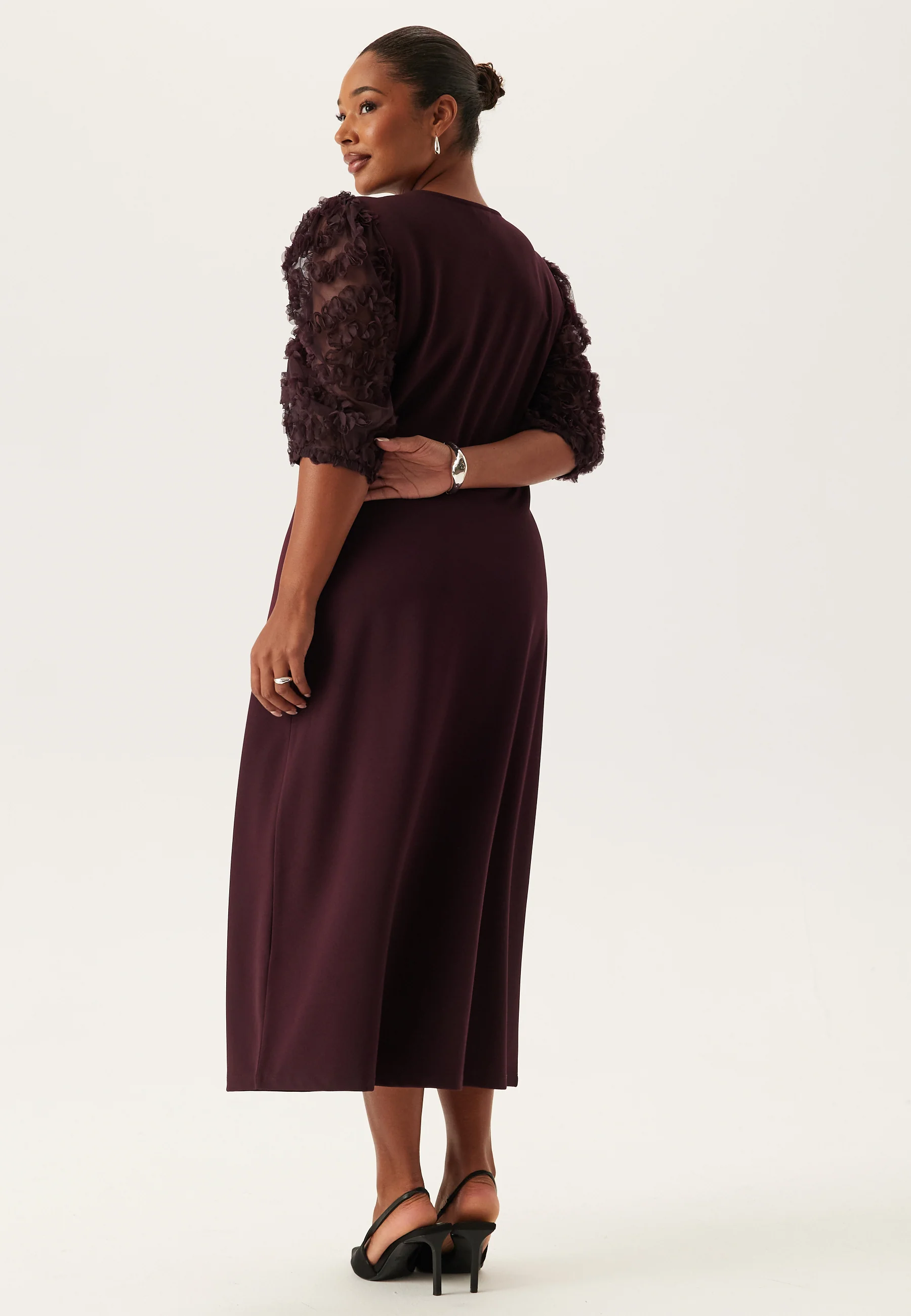 3D Floral Sleeve Midi Dress - Image 6