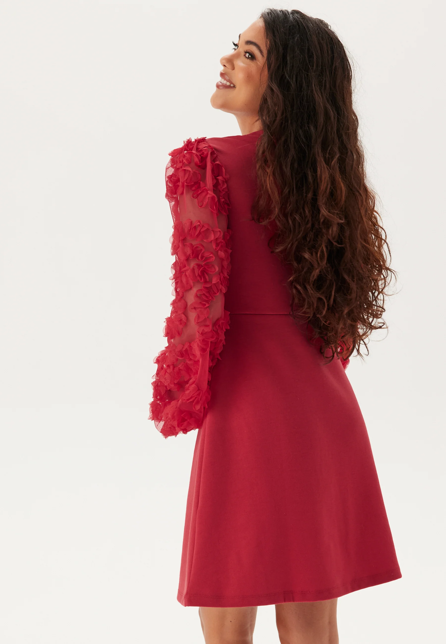 3D Floral Sleeve Short Dress - Image 2