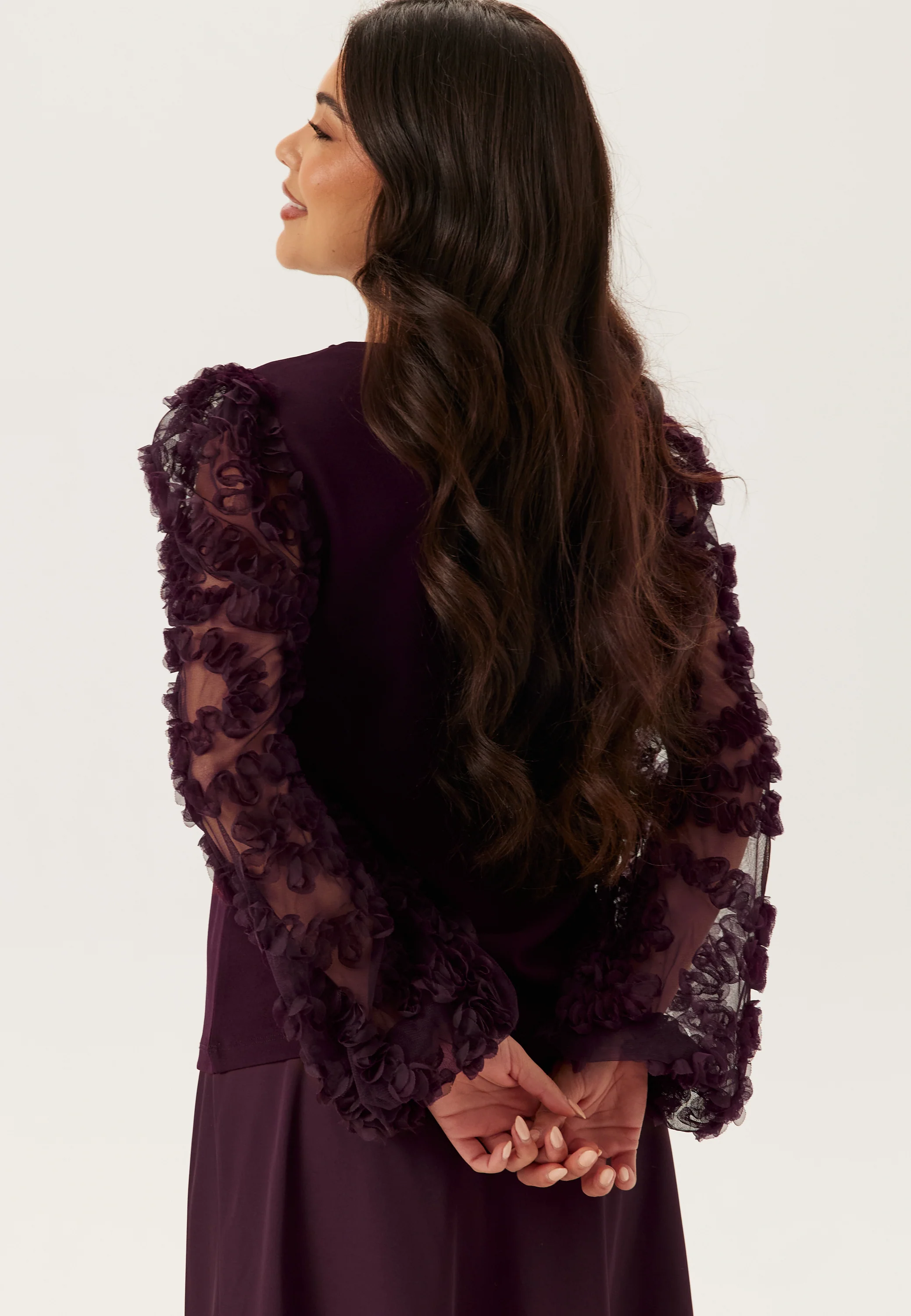 3D Floral Sleeve V-neck Top - Image 2