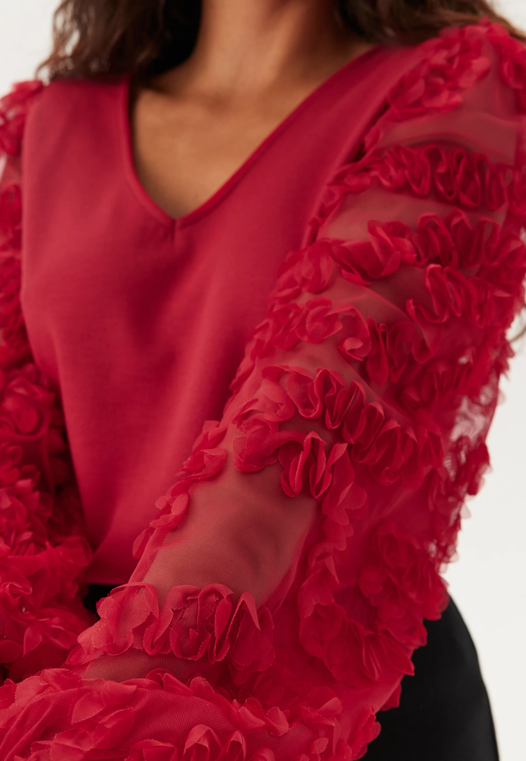 3D Floral Sleeve V-neck Top - Image 4