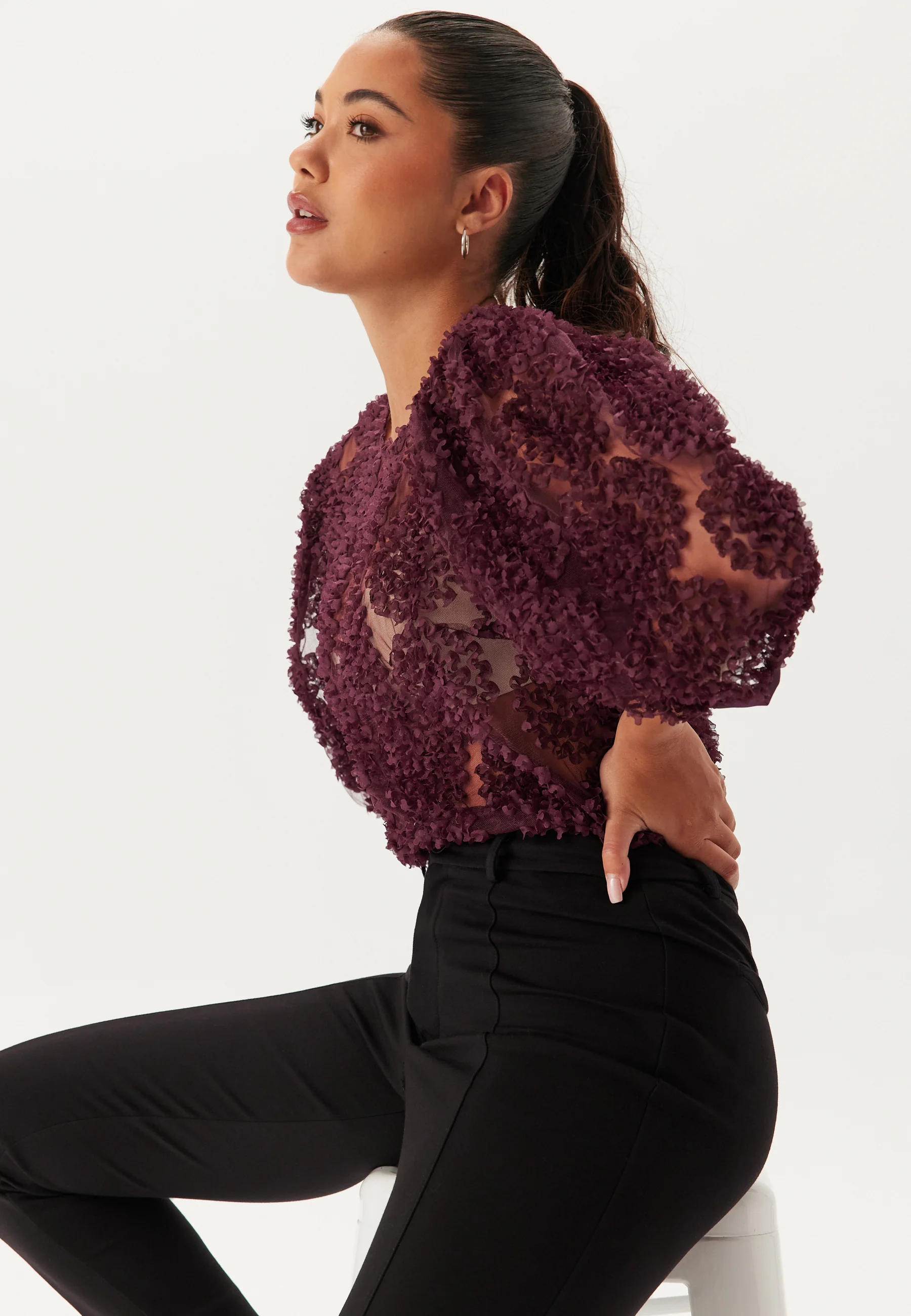 3D Flower Puff Sleeve Blouse - Image 3