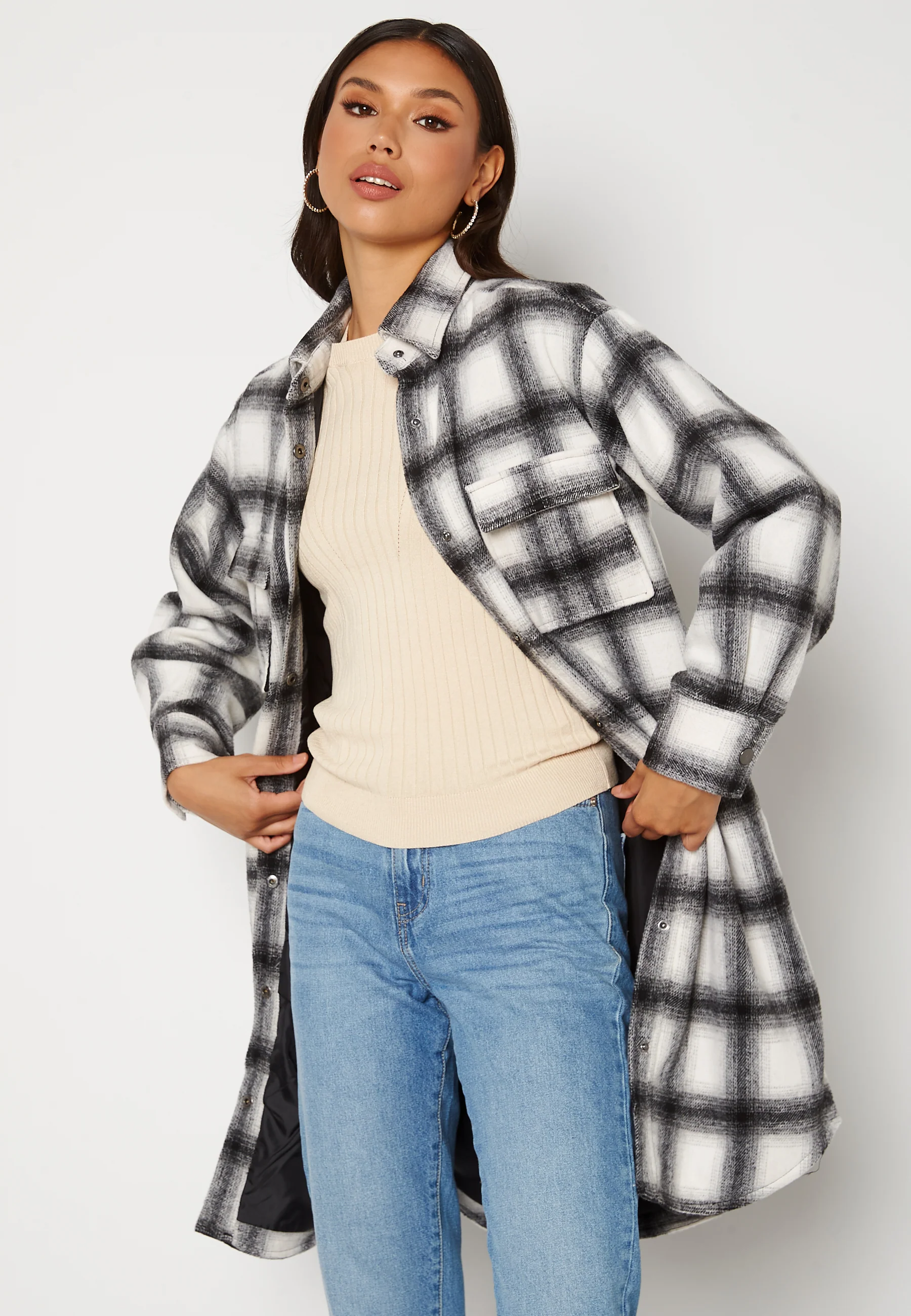 Alice Long Check Shirt Jacket - Image 2