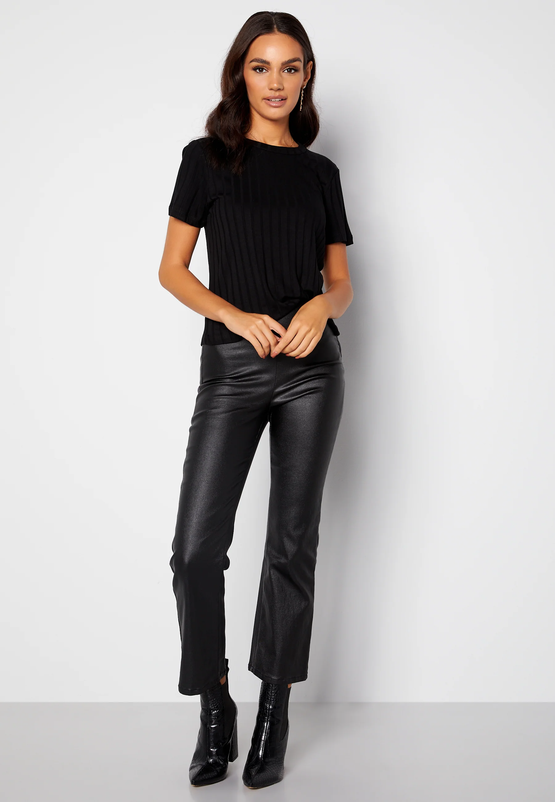 Alicia coated kickflare trousers
