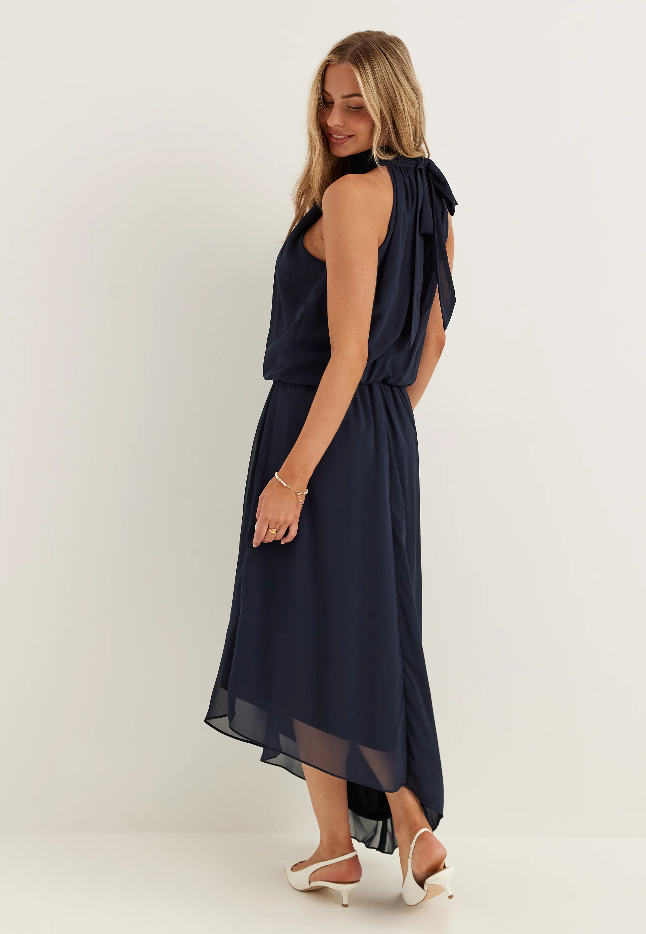 Asymmetric Chiffon Halterneck Dress - Image 3