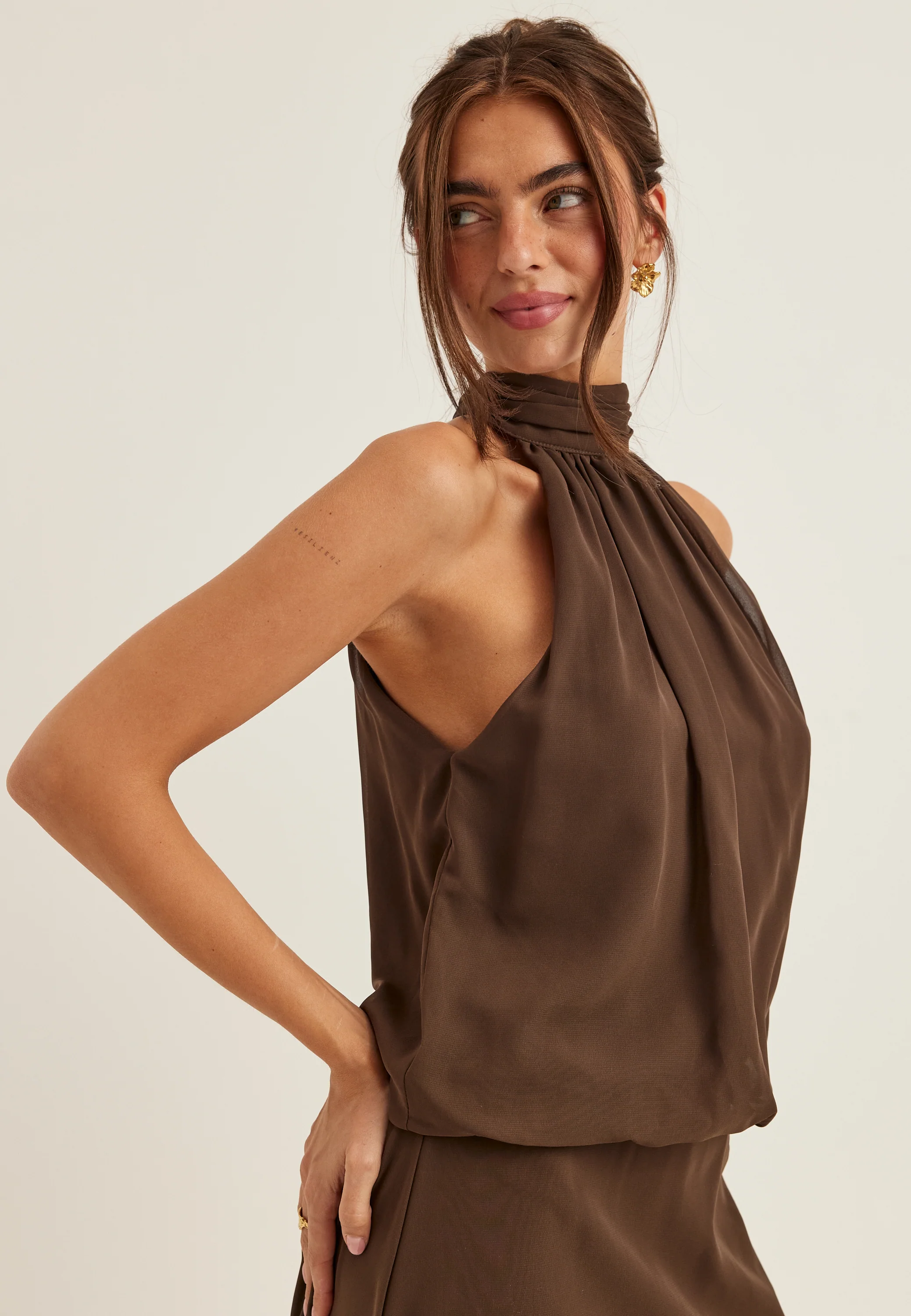 Asymmetric Chiffon Halterneck Dress - Image 3