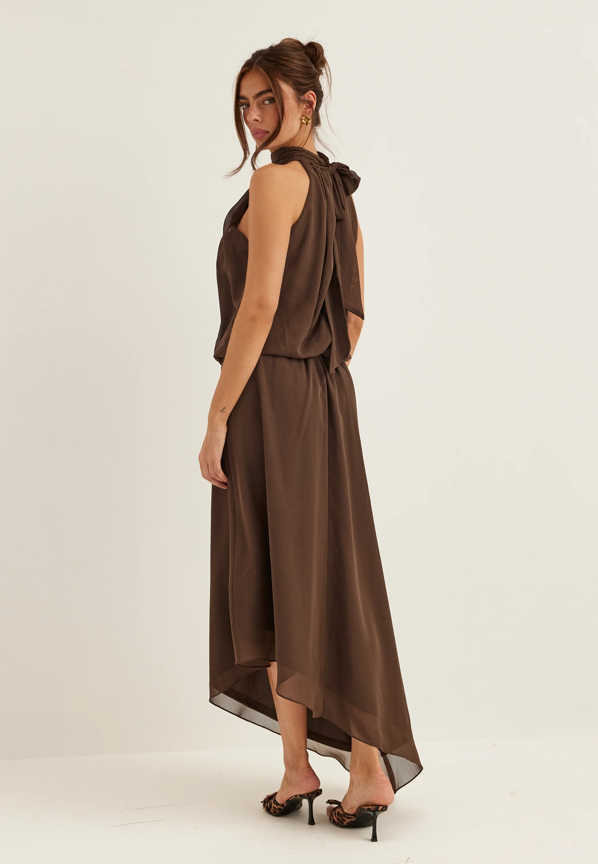 Asymmetric Chiffon Halterneck Dress - Image 4
