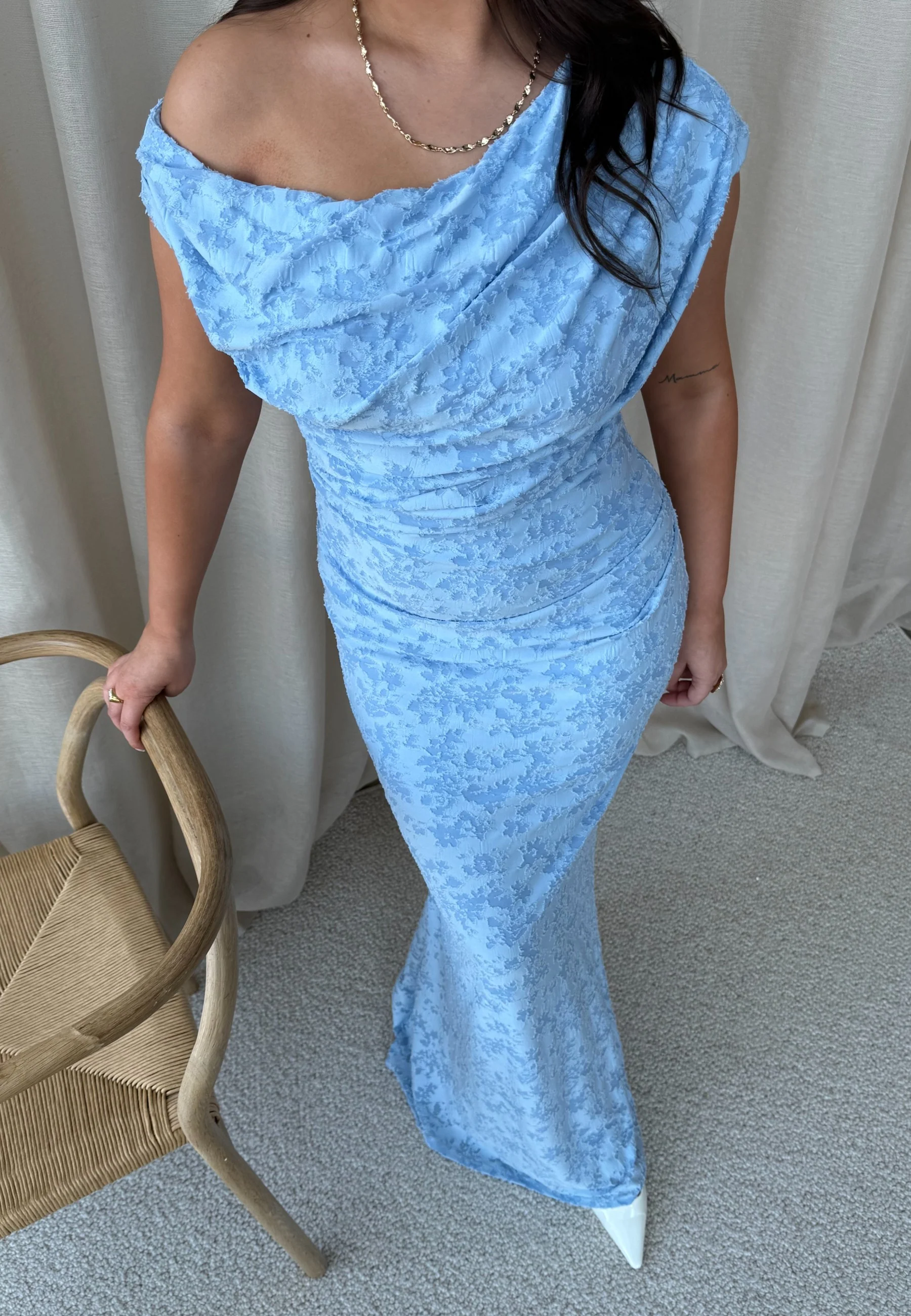 Asymmetric Draped Burnout Maxi Dress - Image 7