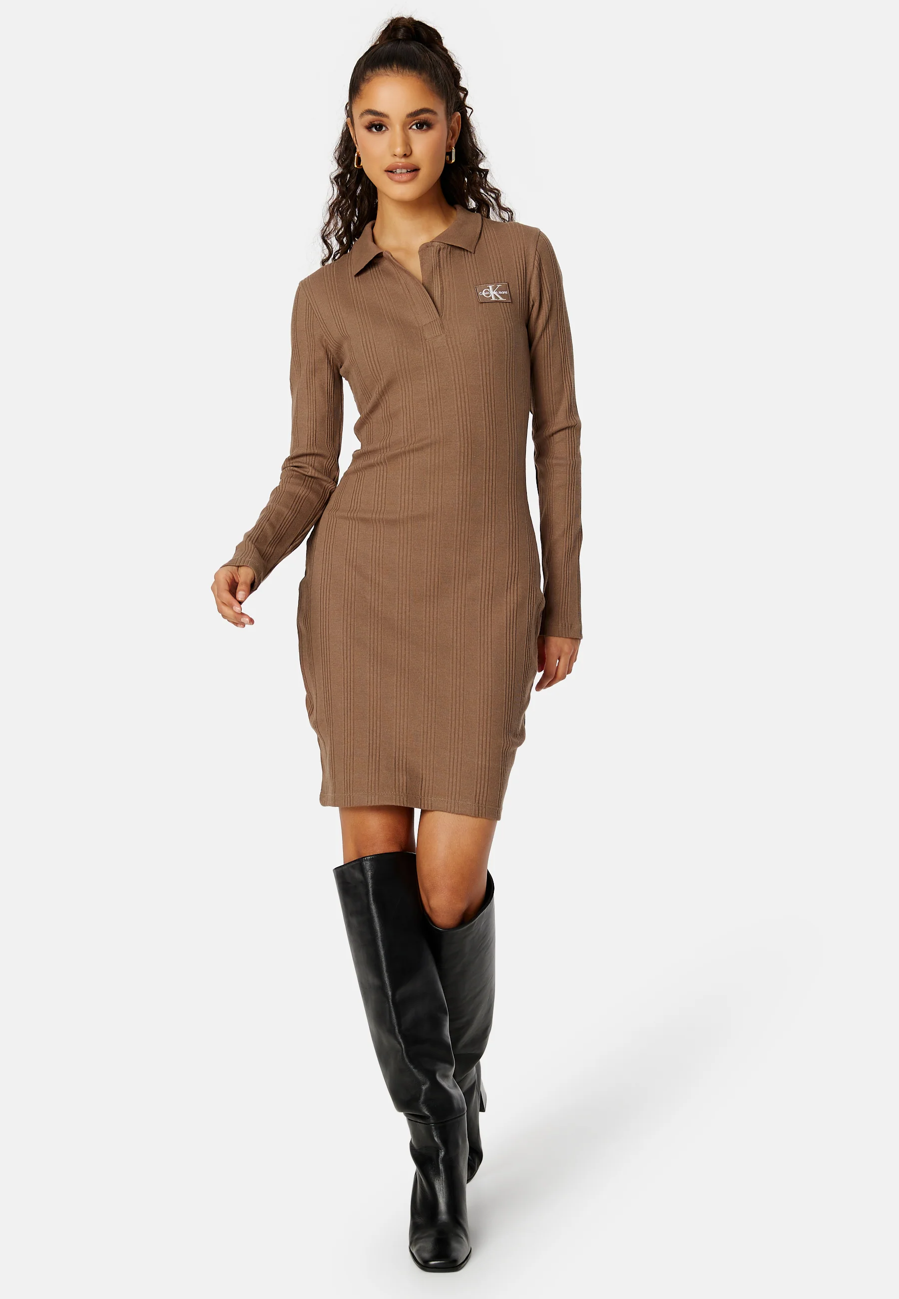 Badge Polo Collar Rib Dress - Image 2