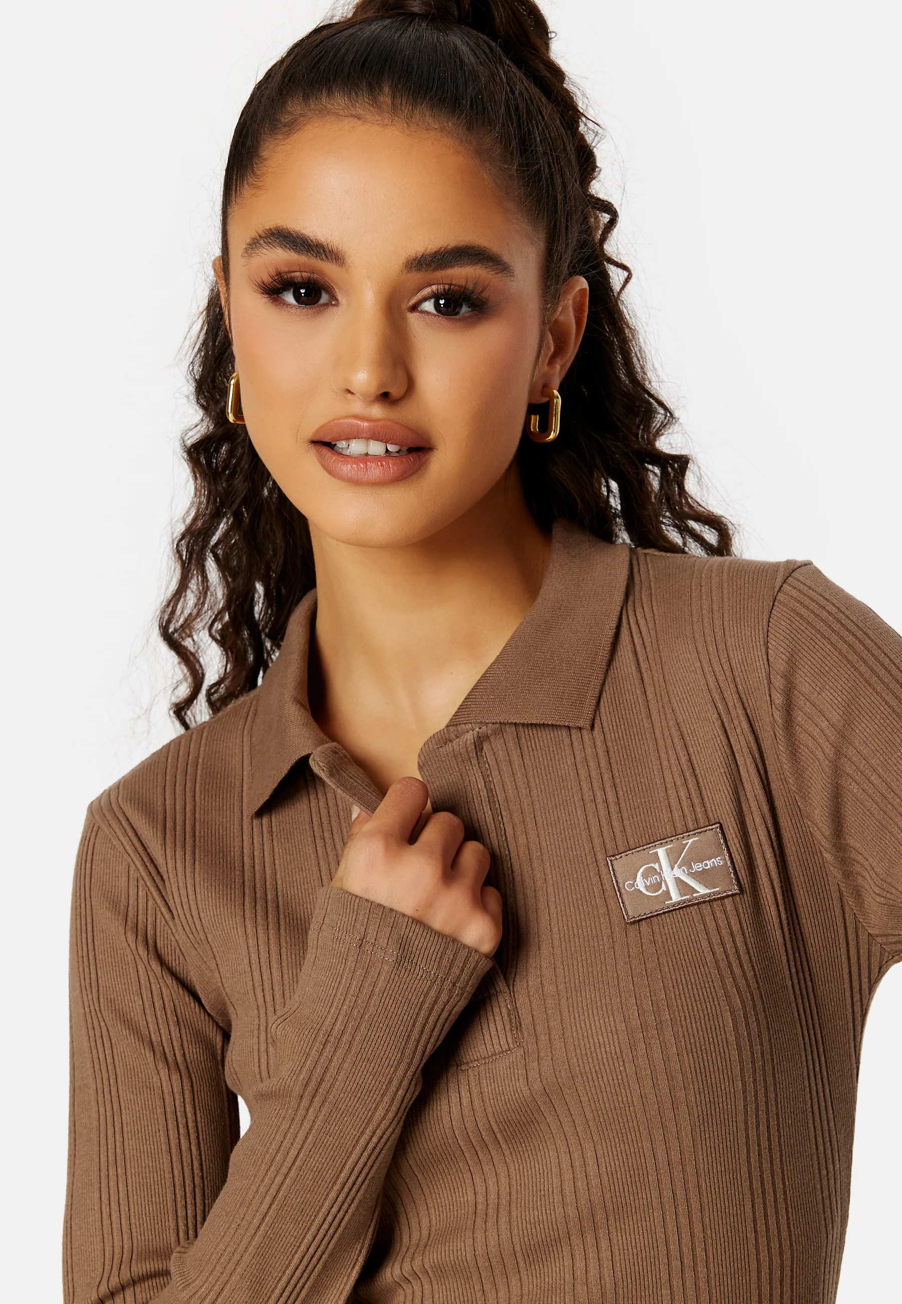 Badge Polo Collar Rib Dress - Image 4