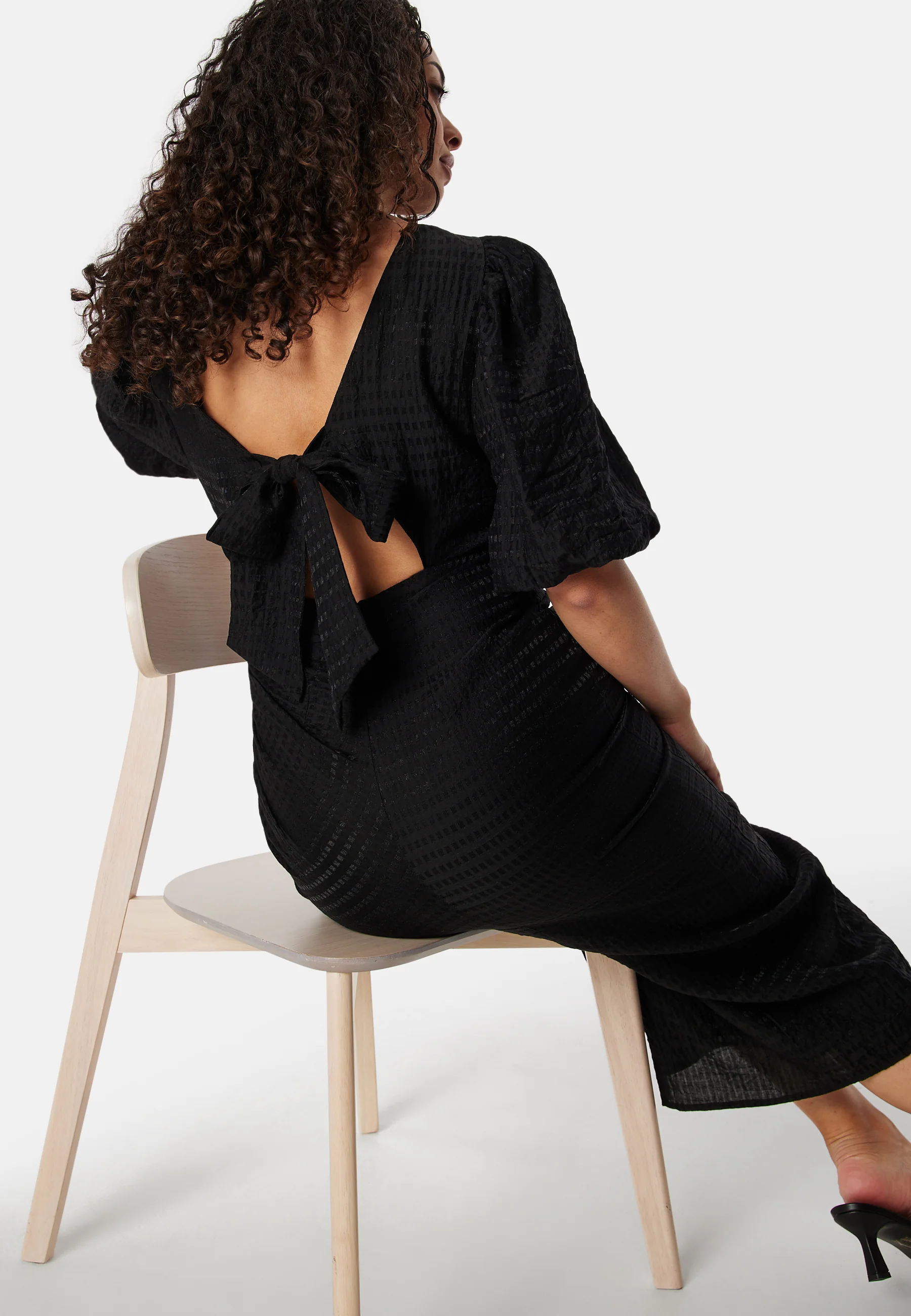 Balloon Sleeve Bow Midi Dress - Image 3