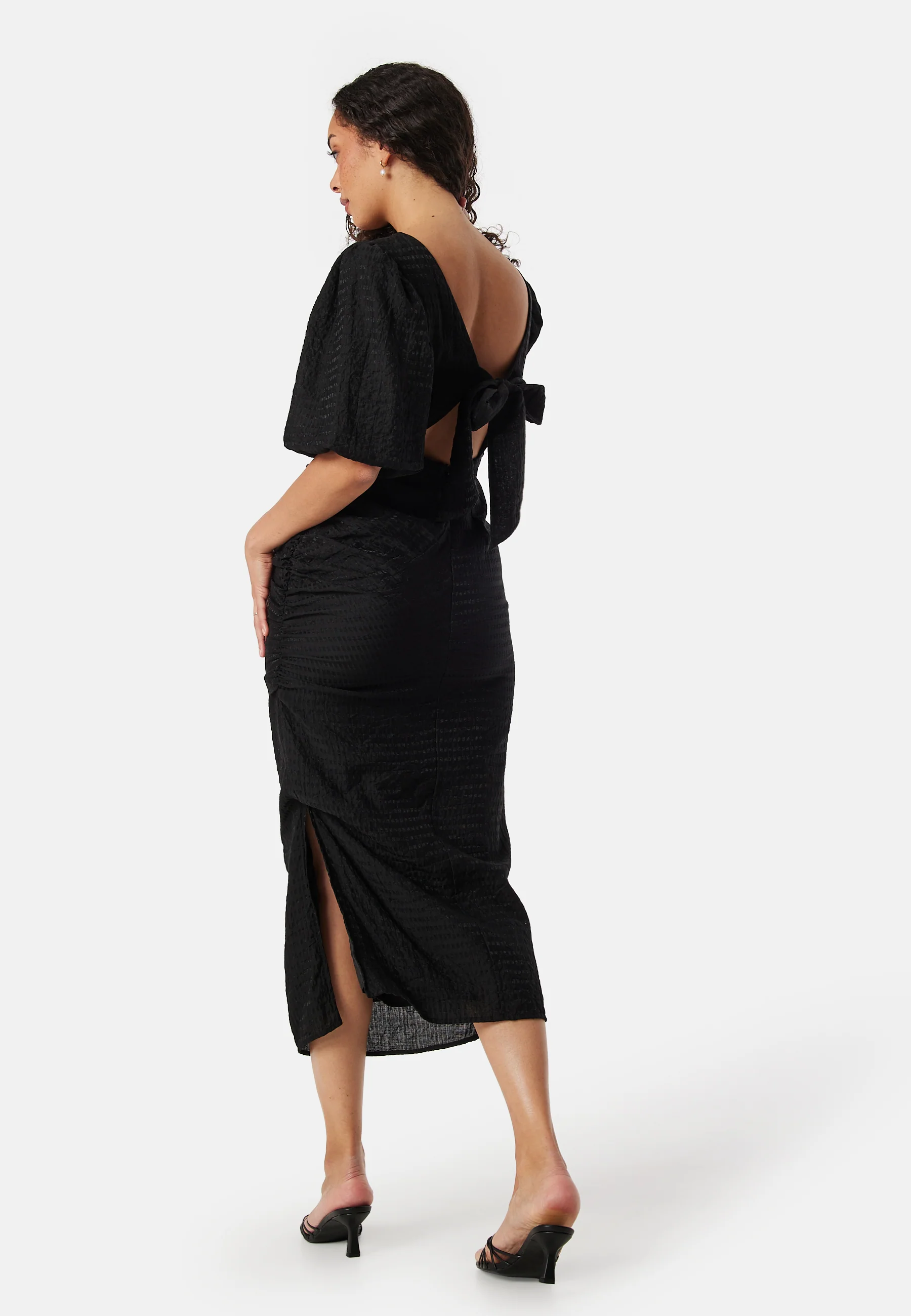 Balloon Sleeve Bow Midi Dress - Image 4