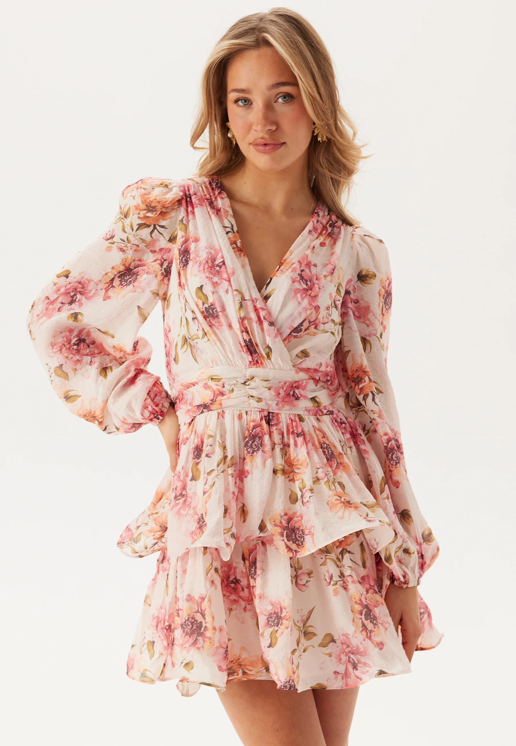 Balloon Sleeve Short Flounce Dress - Image 3