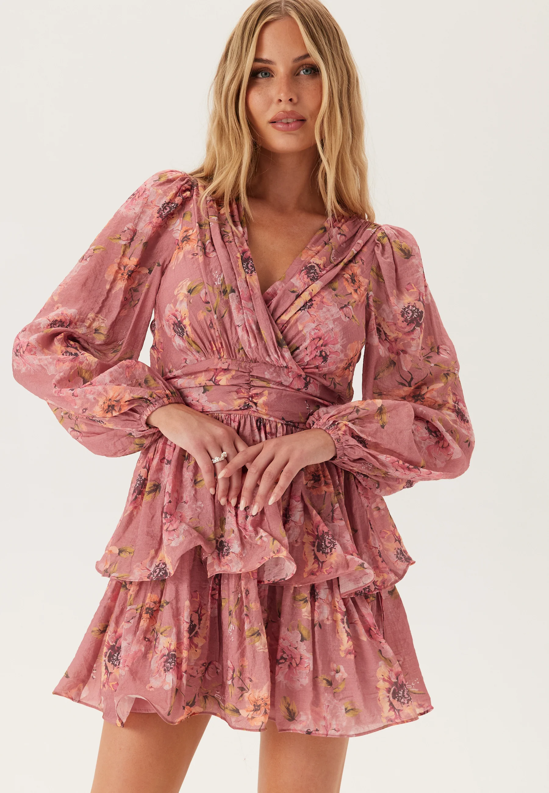 Balloon Sleeve Short Flounce Dress - Image 3