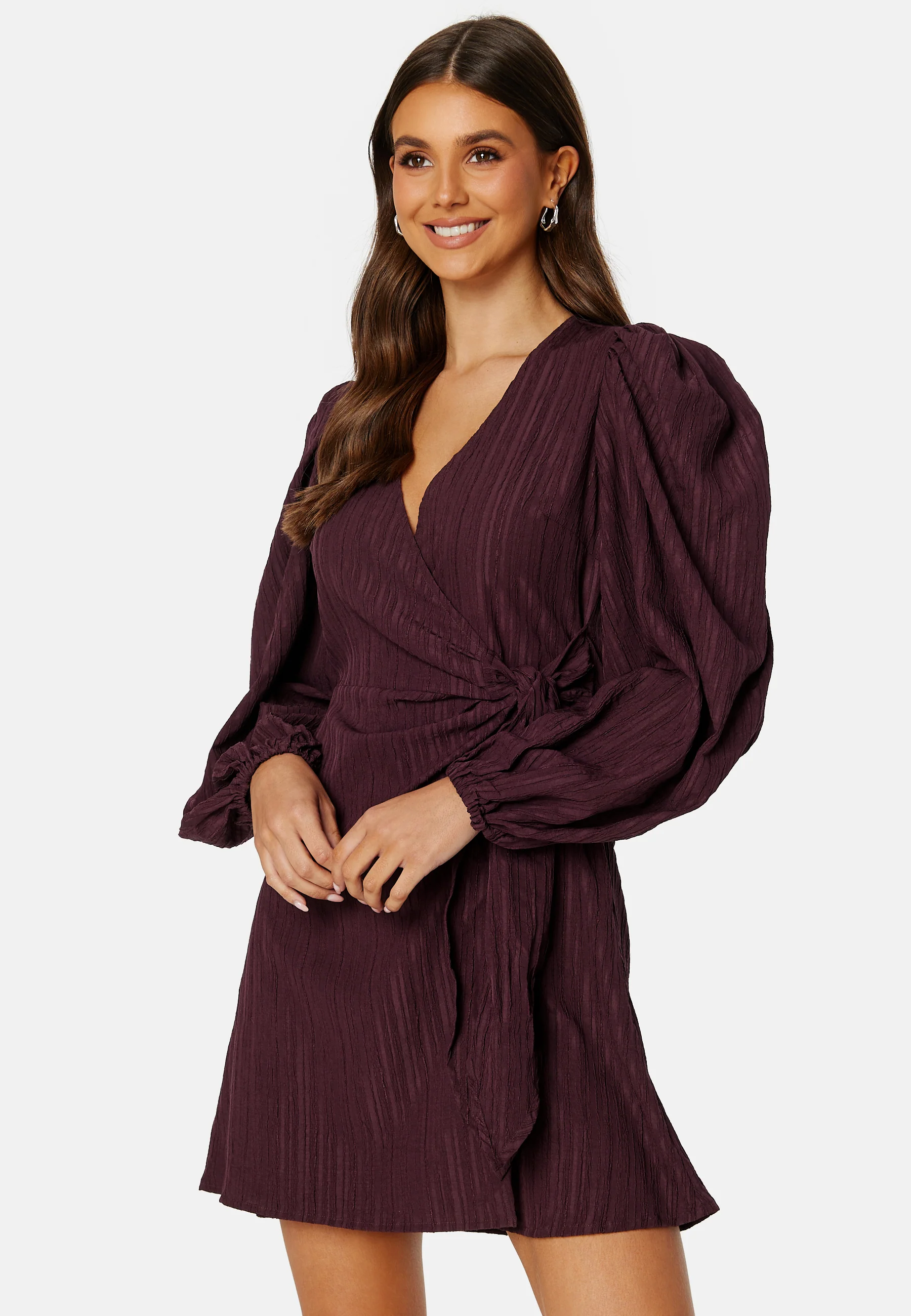 Balloon Sleeve Structured Wrap Dress - Image 2