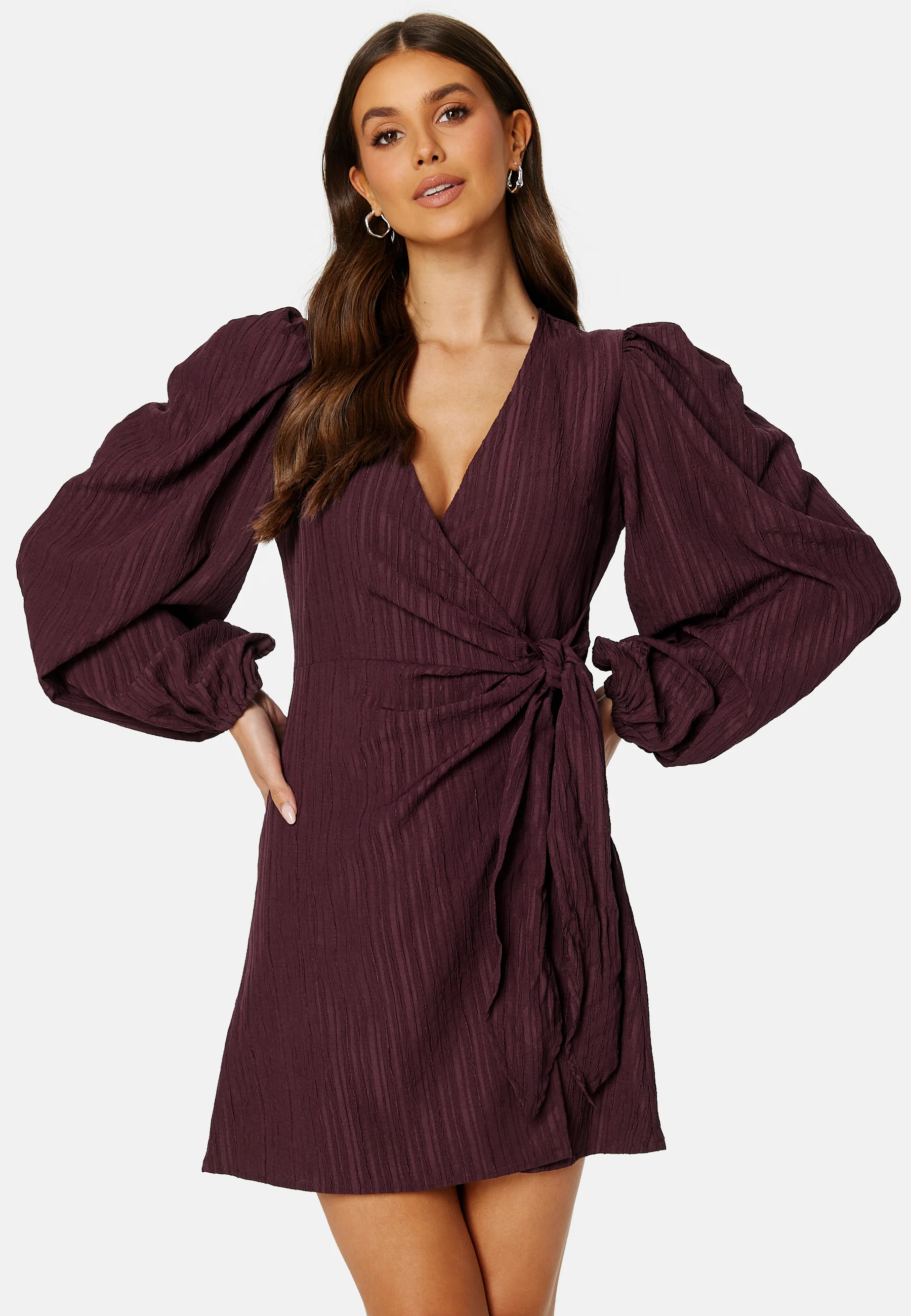 Balloon Sleeve Structured Wrap Dress - Image 5
