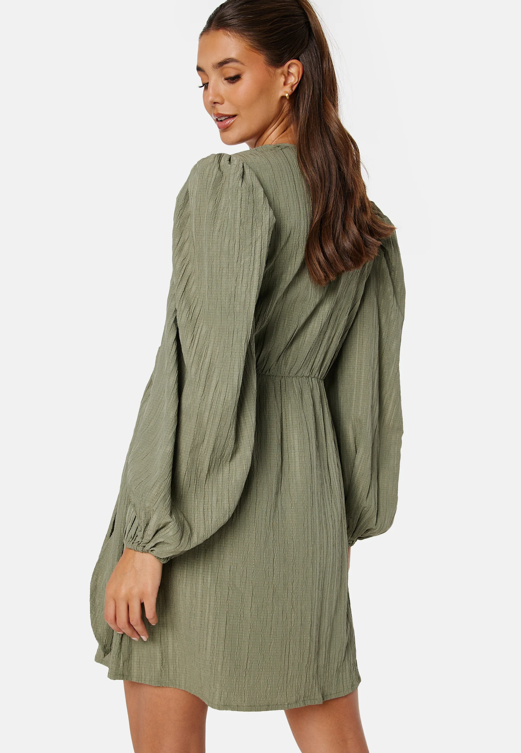 Balloon Sleeve Structured Wrap Dress - Image 2