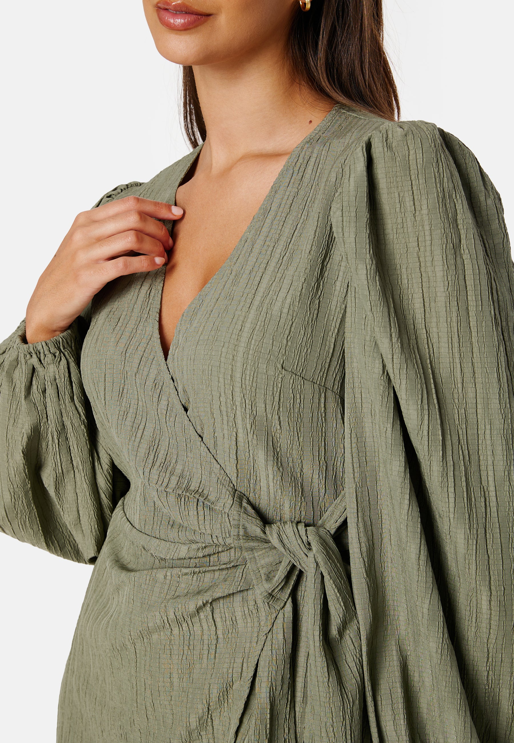 Balloon Sleeve Structured Wrap Dress - Image 4