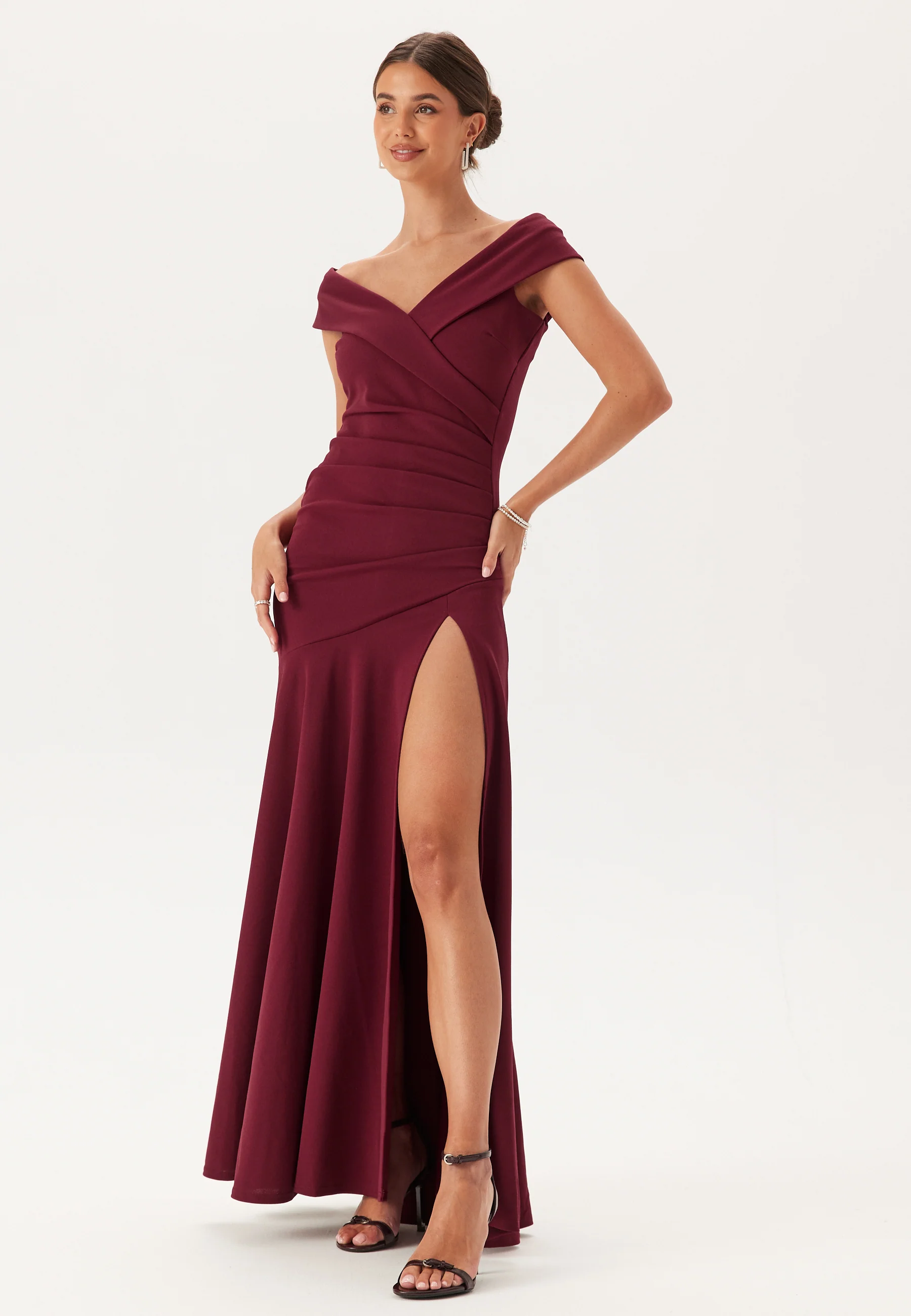 Bardot Pleat Maxi Split Dress - Image 2