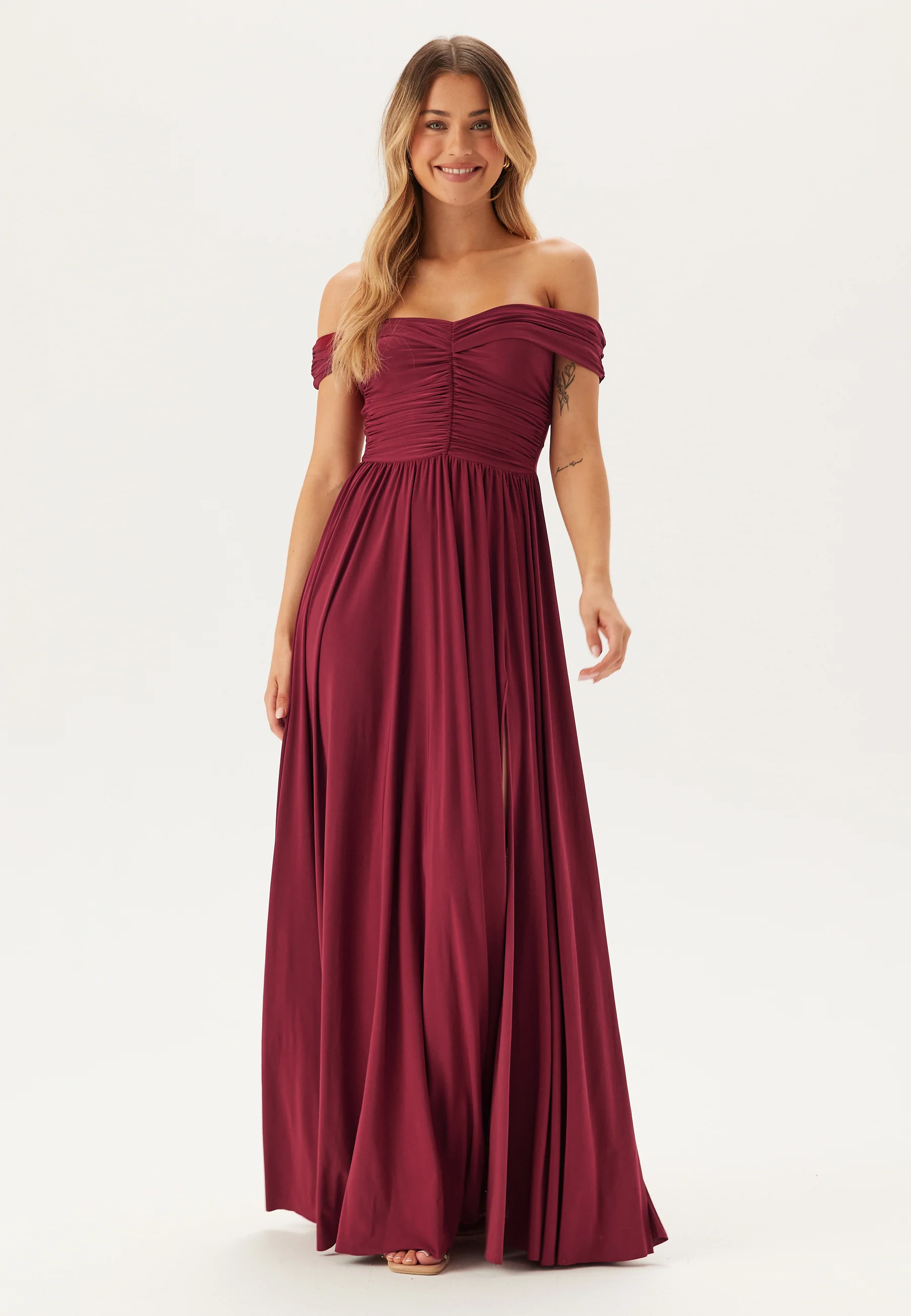 Bardot Rouched Maxi Split Dress - Image 4