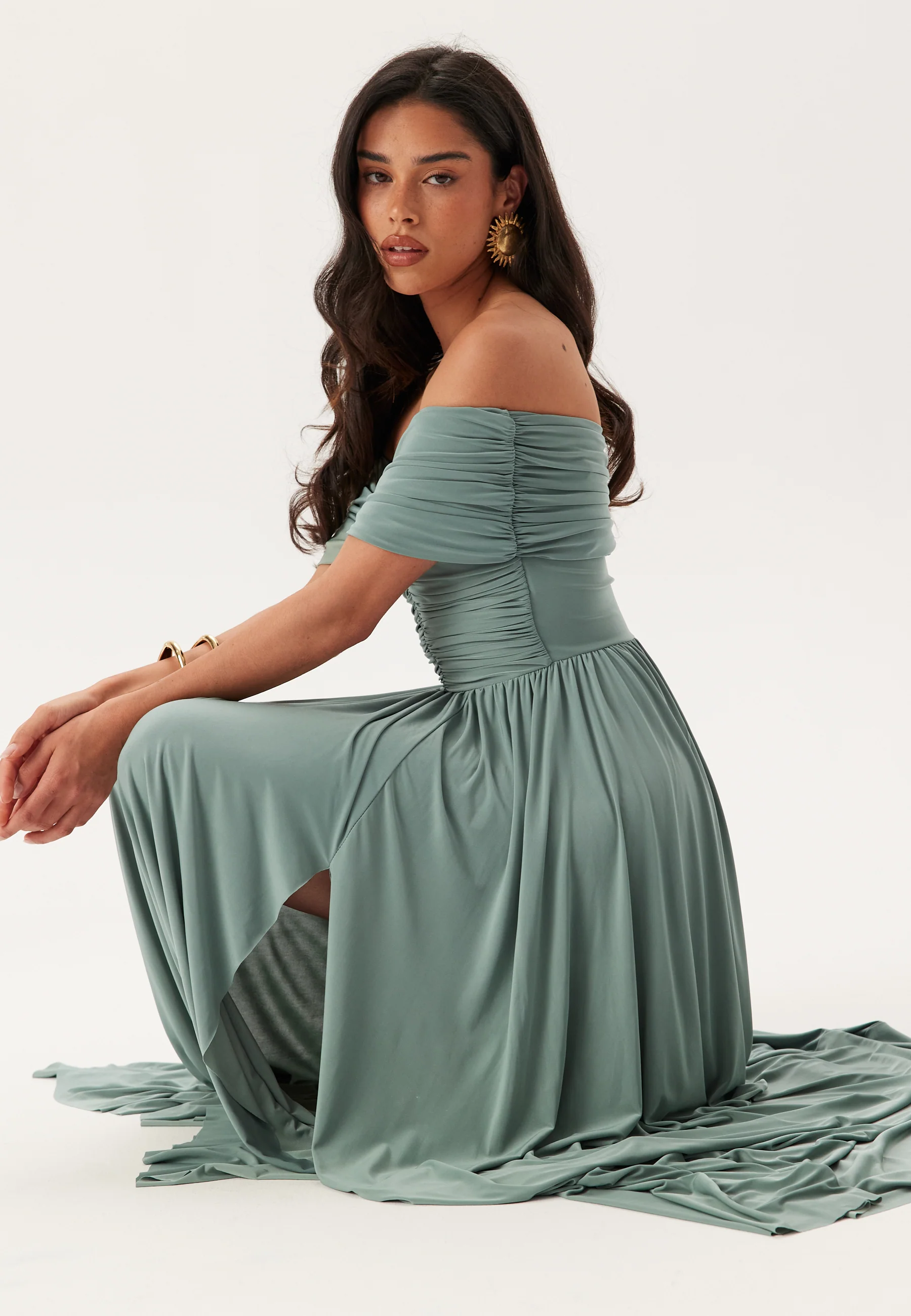 Bardot Rouched Maxi Split Dress - Image 4