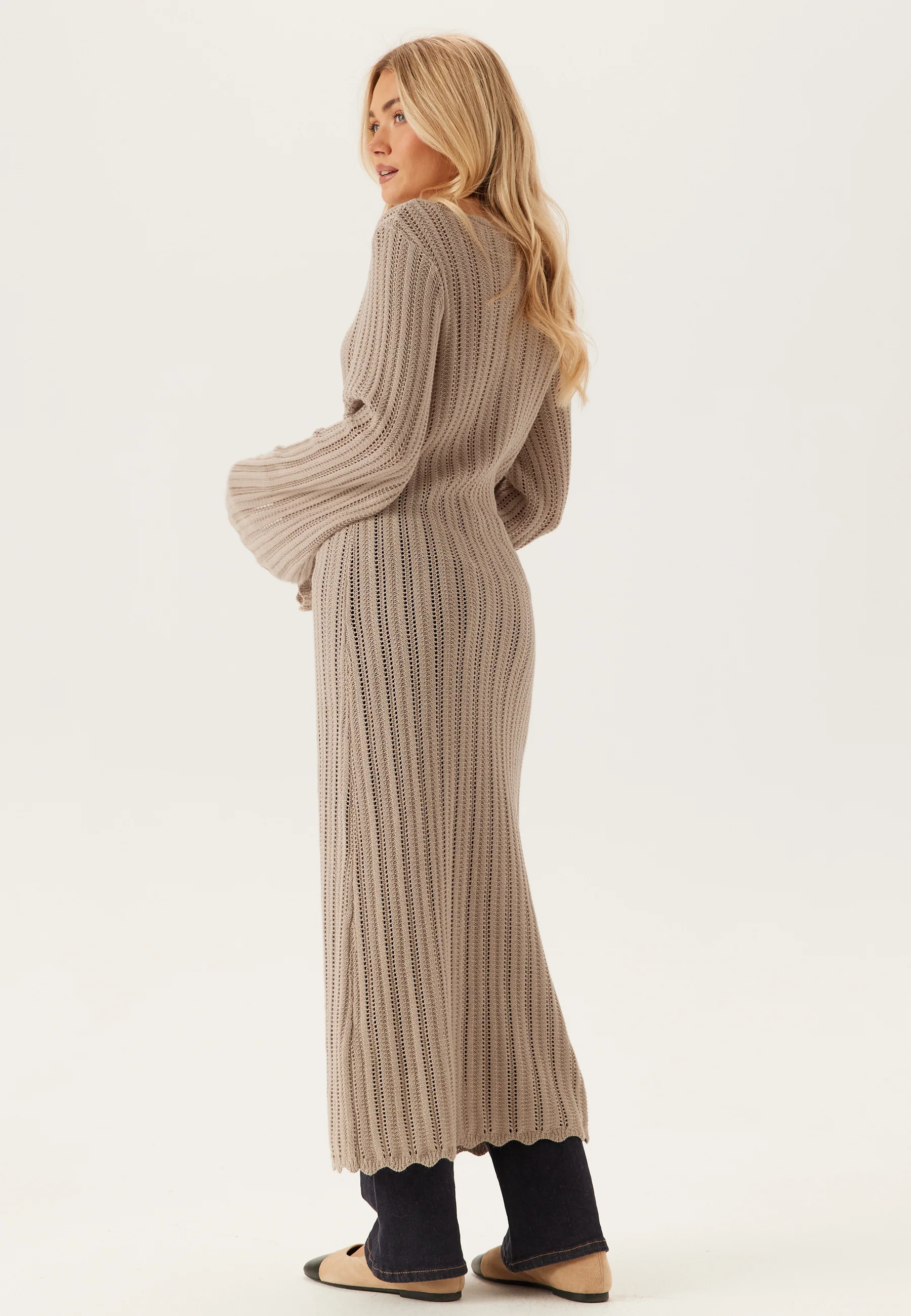 Boat Neck Structure Knitted Dress - Image 2