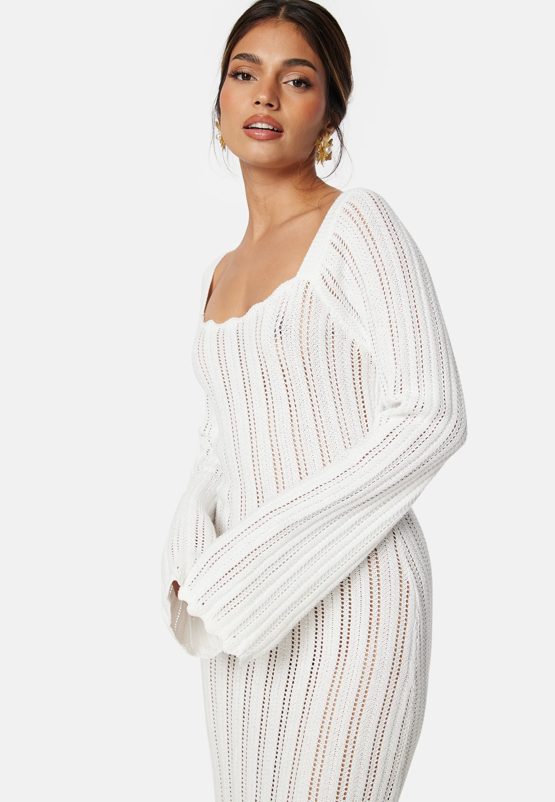 Boat Neck Structure Knitted Dress - Image 3
