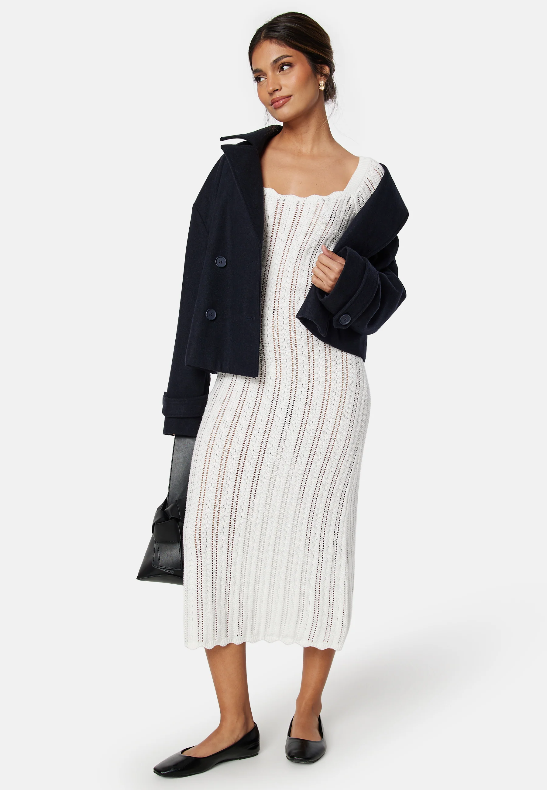 Boat Neck Structure Knitted Dress - Image 5