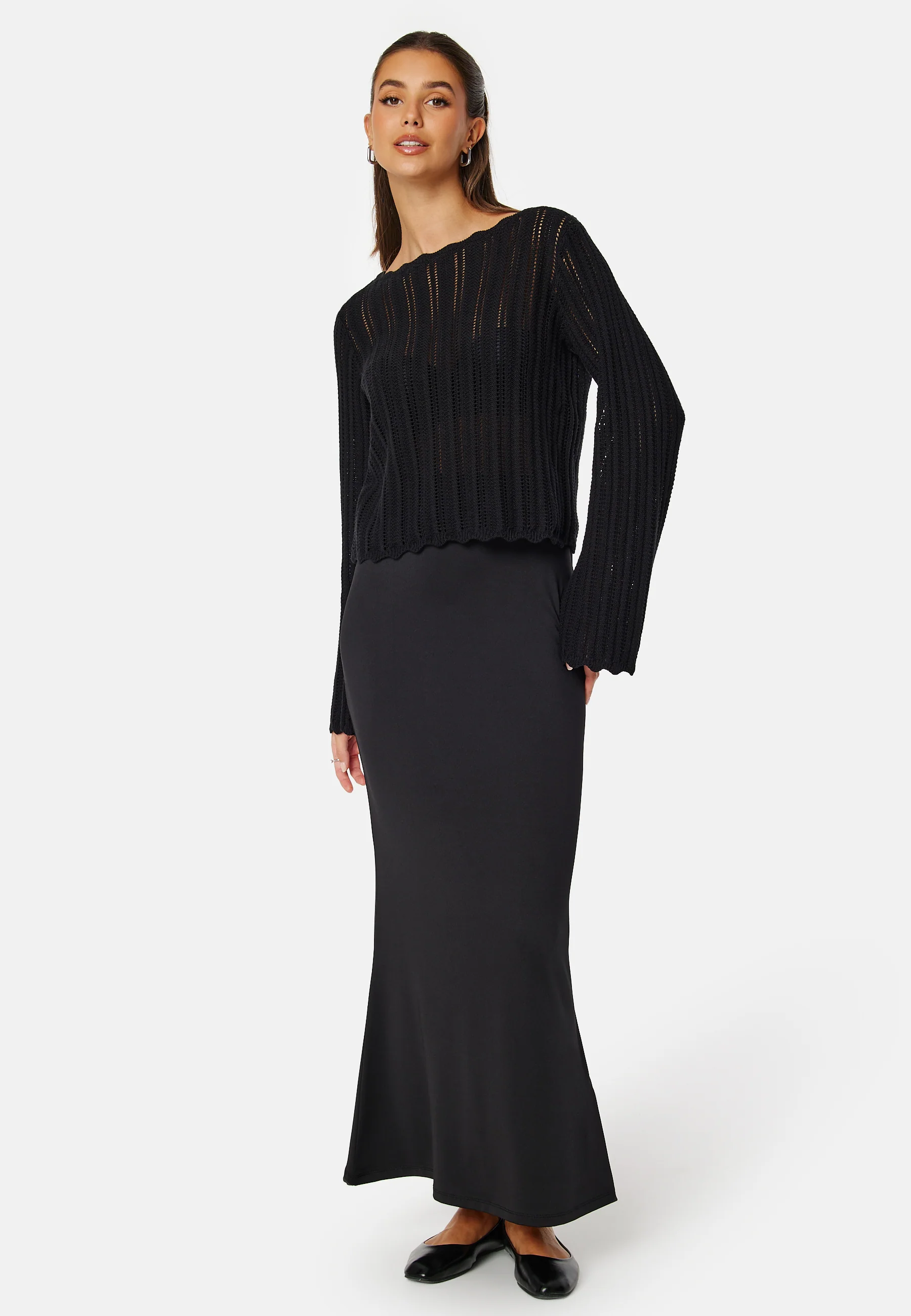 Boat Neck Structure Knitted Sweater - Image 3
