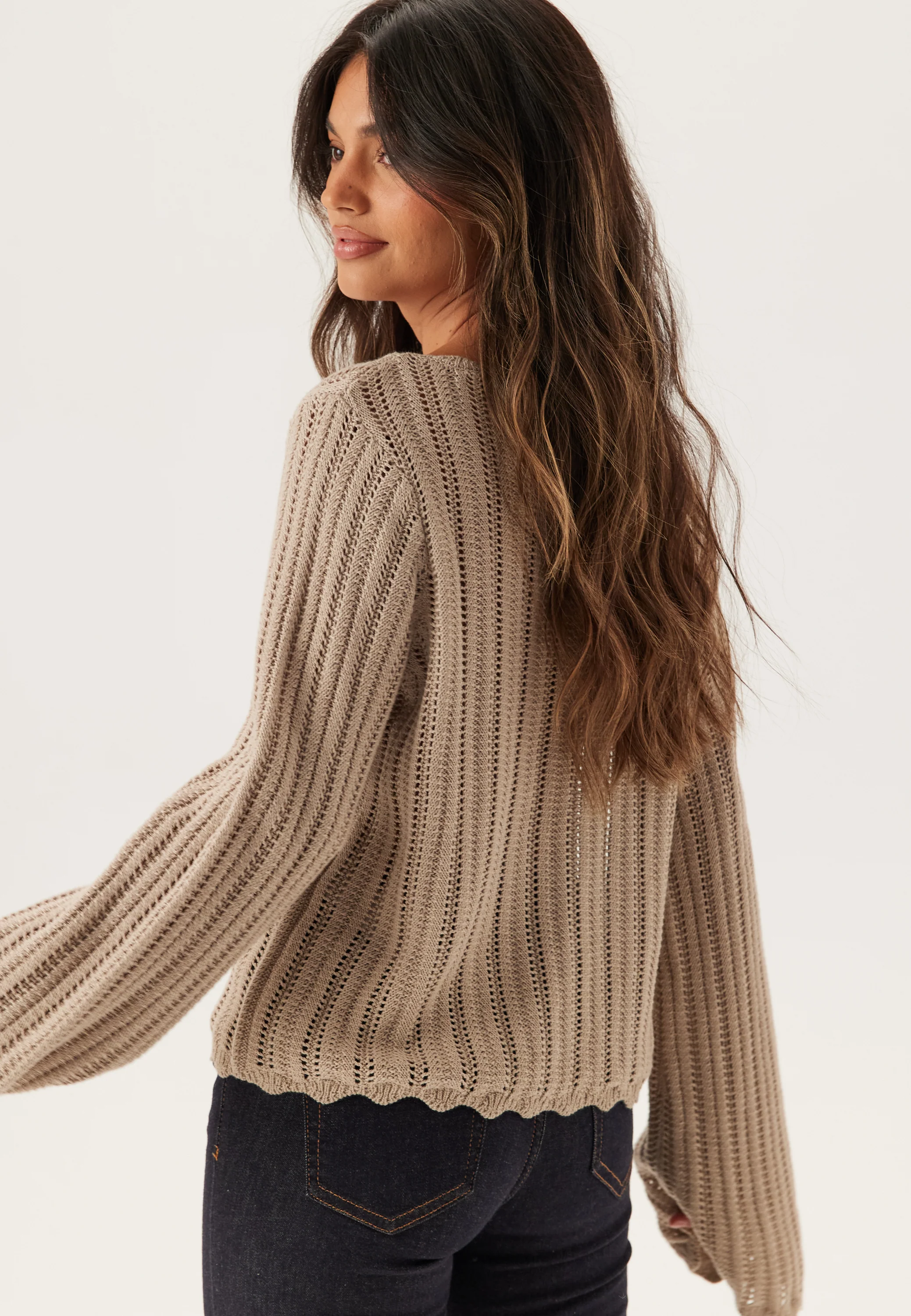 Boat Neck Structure Knitted Sweater - Image 2