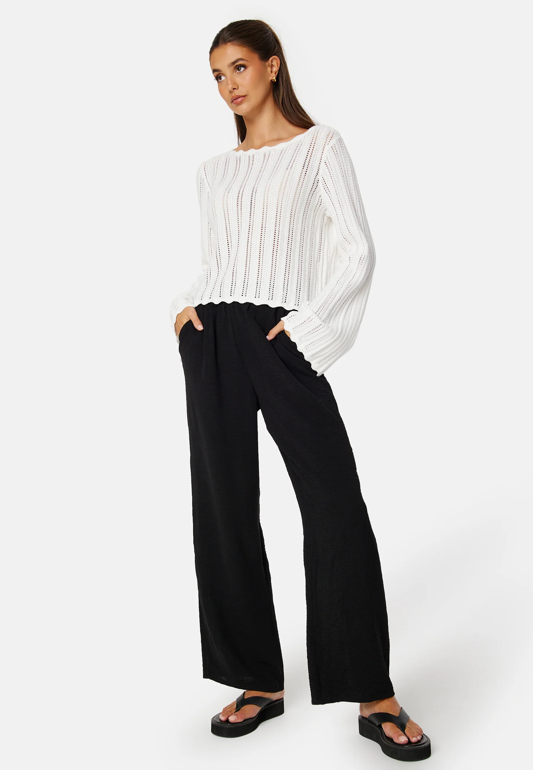 Boat Neck Structure Knitted Sweater - Image 3