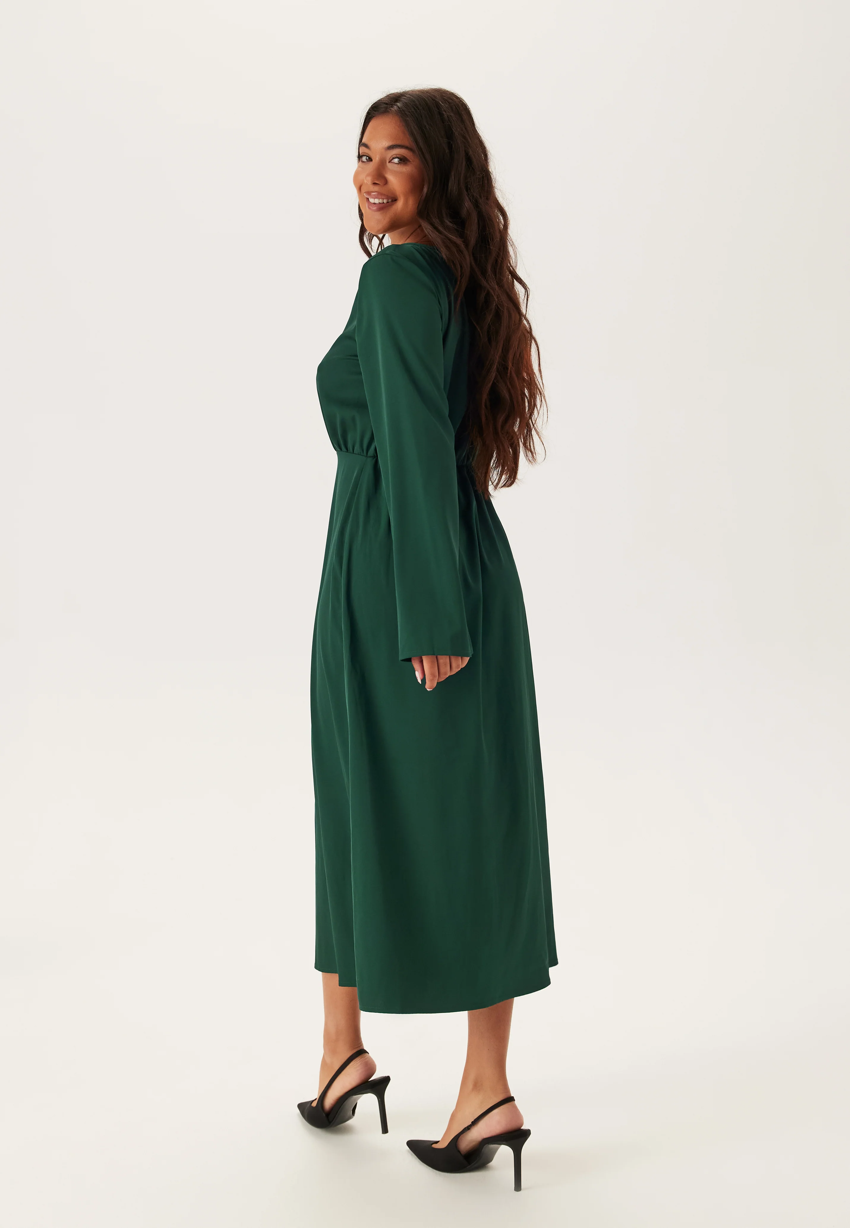Boatneck Satin Midi Dress - Image 2