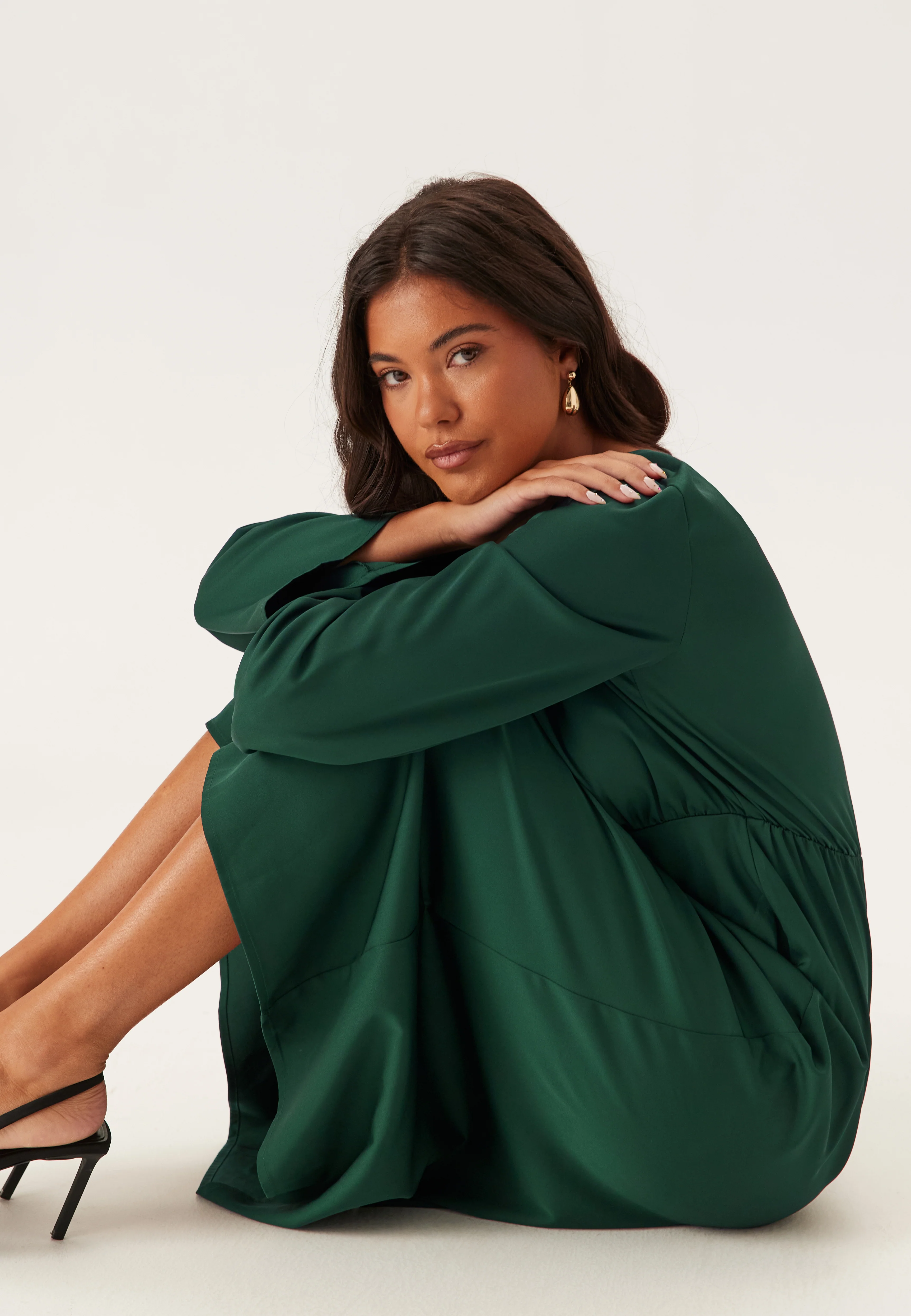 Boatneck Satin Midi Dress - Image 3