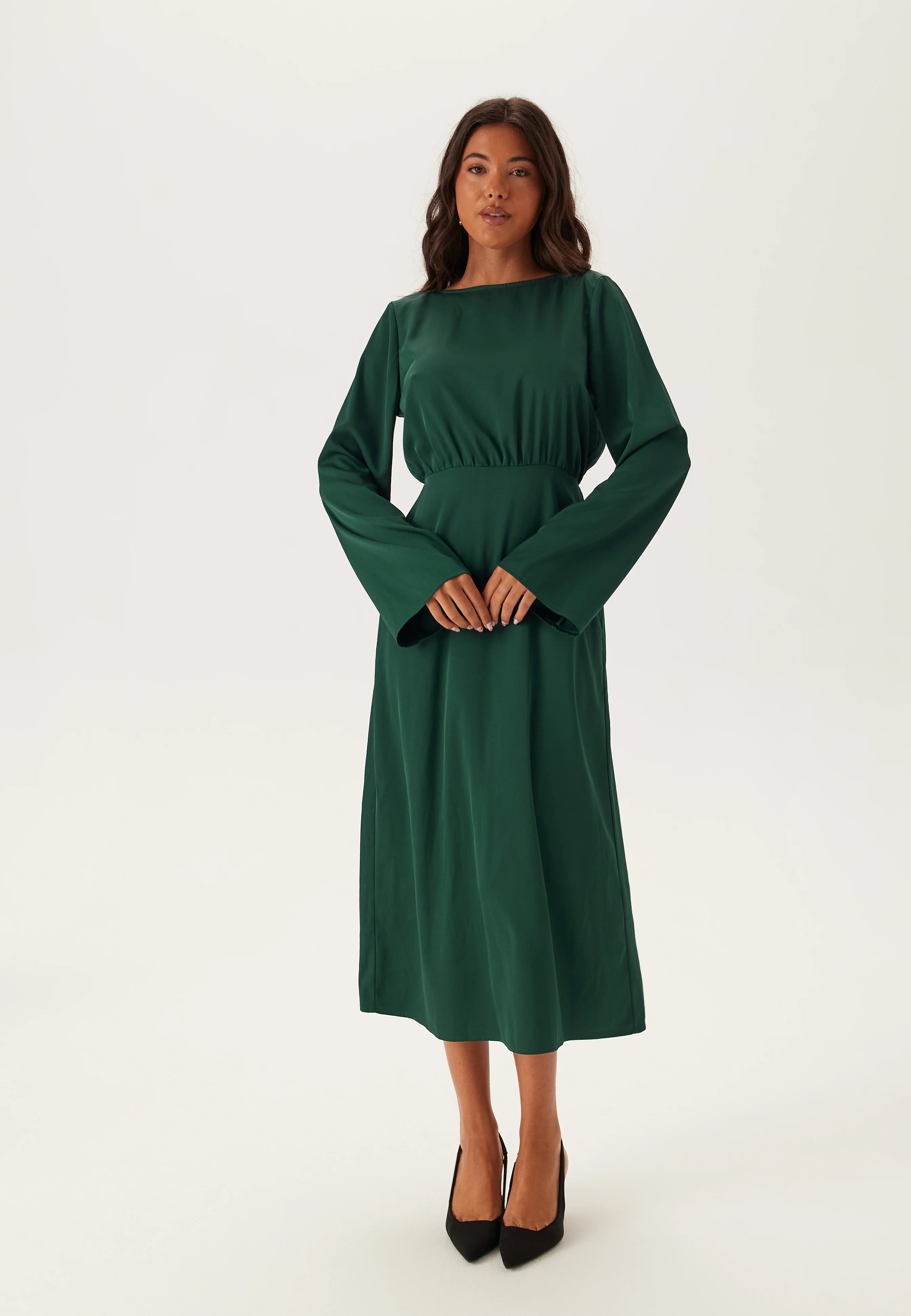 Boatneck Satin Midi Dress - Image 4