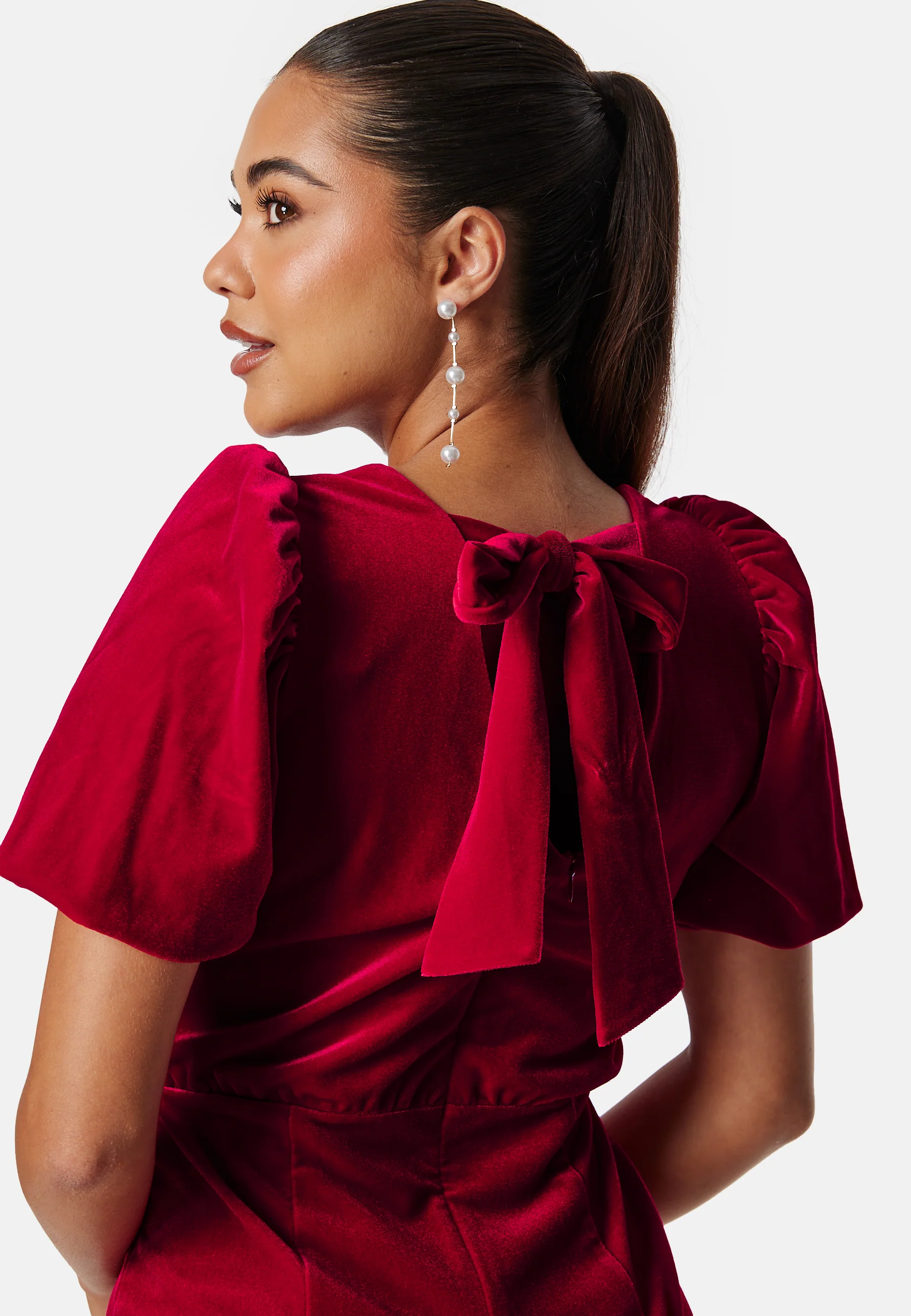 Bow Velvet Short Dress - Image 4