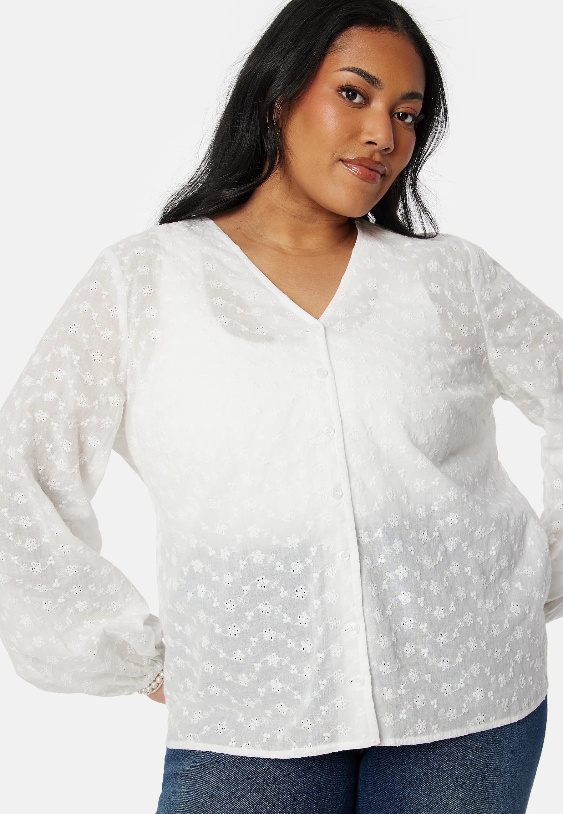 Broderie Anglaise V-Neck Blouse - Image 6