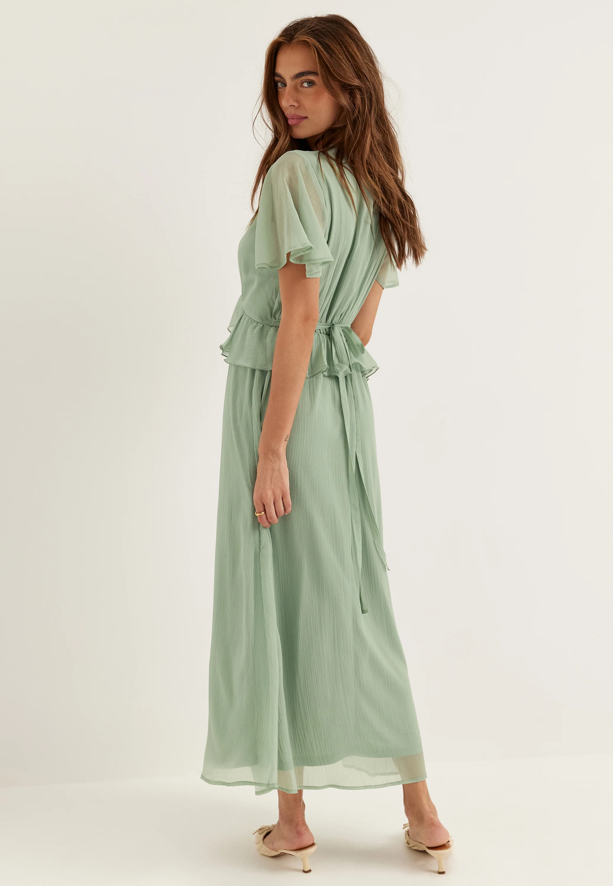 Butterfly Sleeve Chiffon Ankle Dress - Image 3