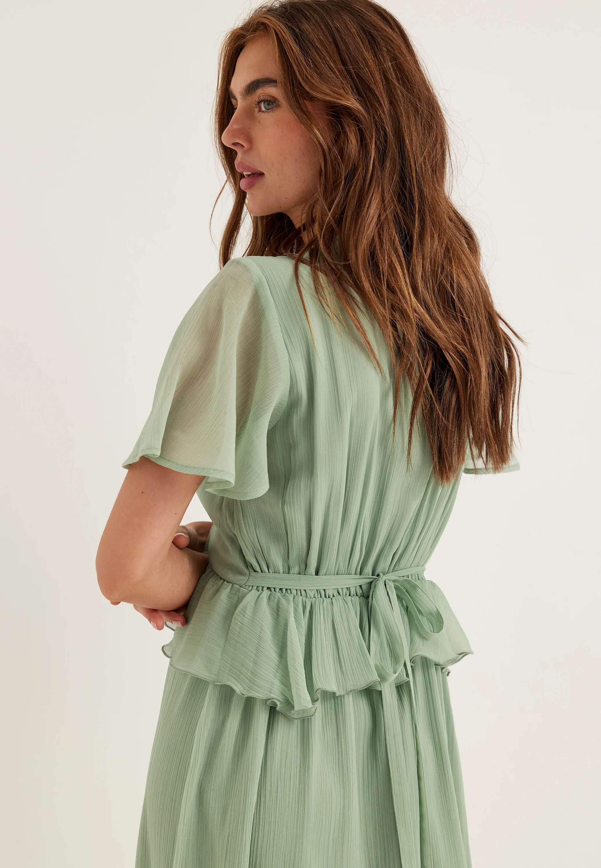 Butterfly Sleeve Chiffon Ankle Dress - Image 5