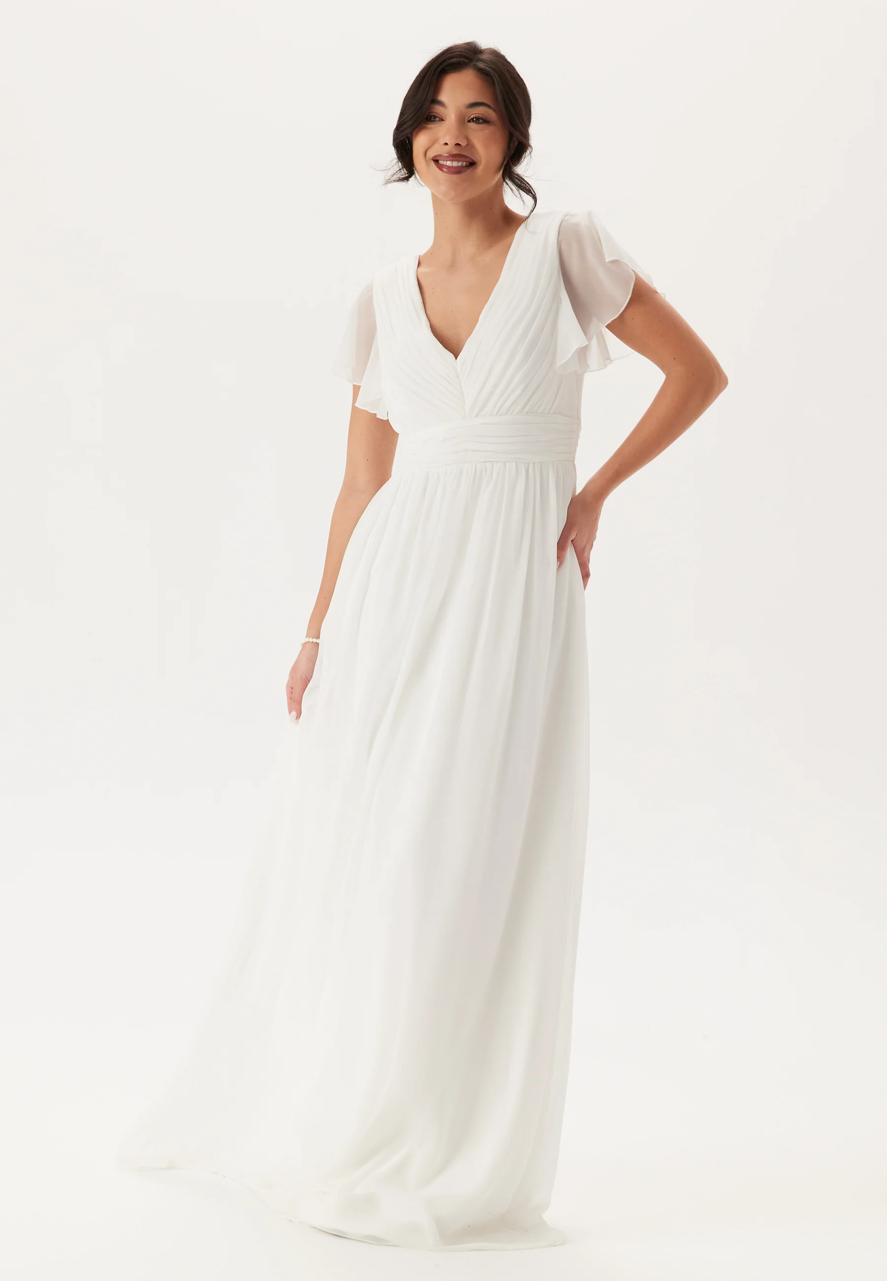 Butterfly Sleeve Pleated Wedding Gown