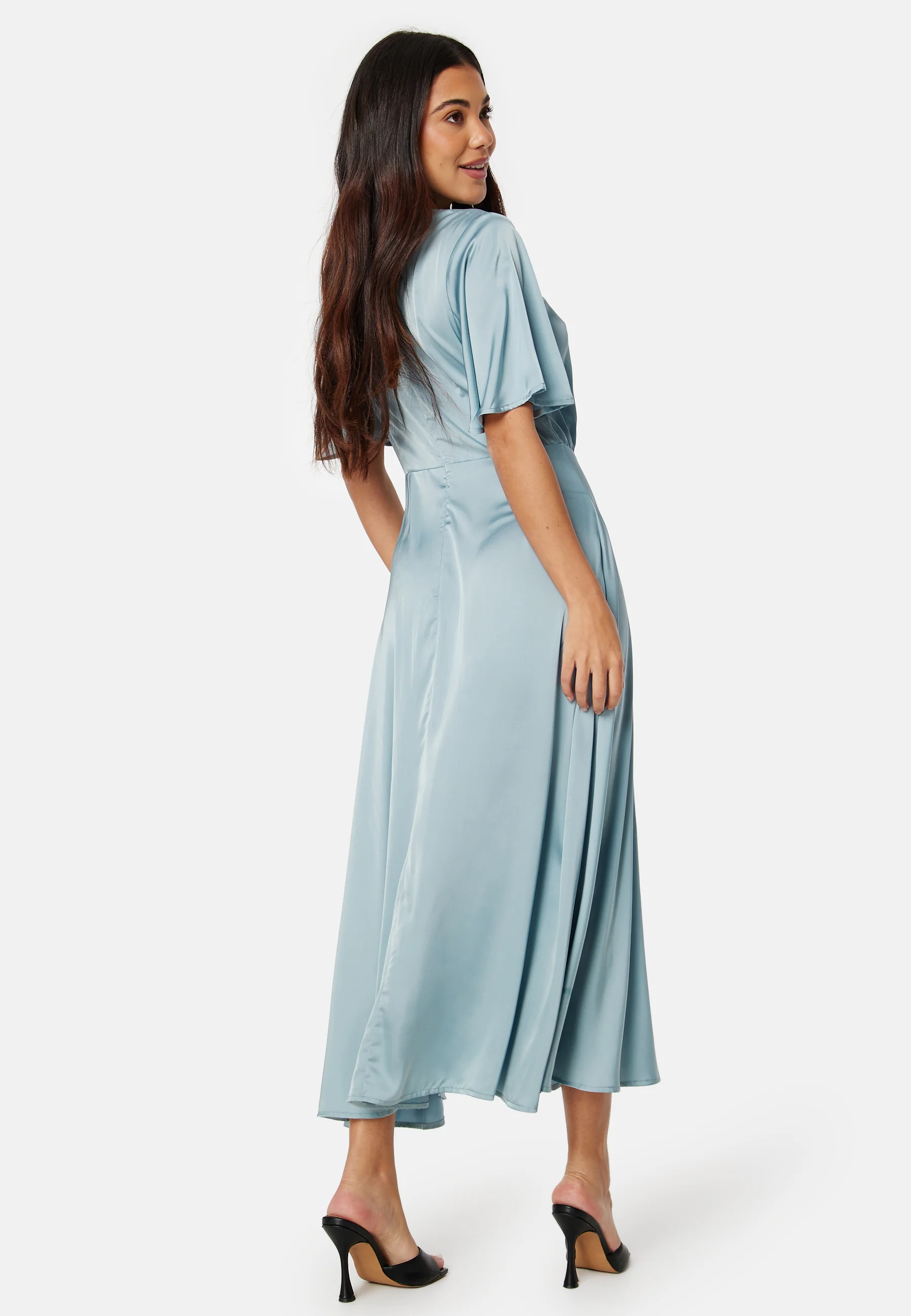 Butterfly Sleeve Satin Midi Dress - Image 3