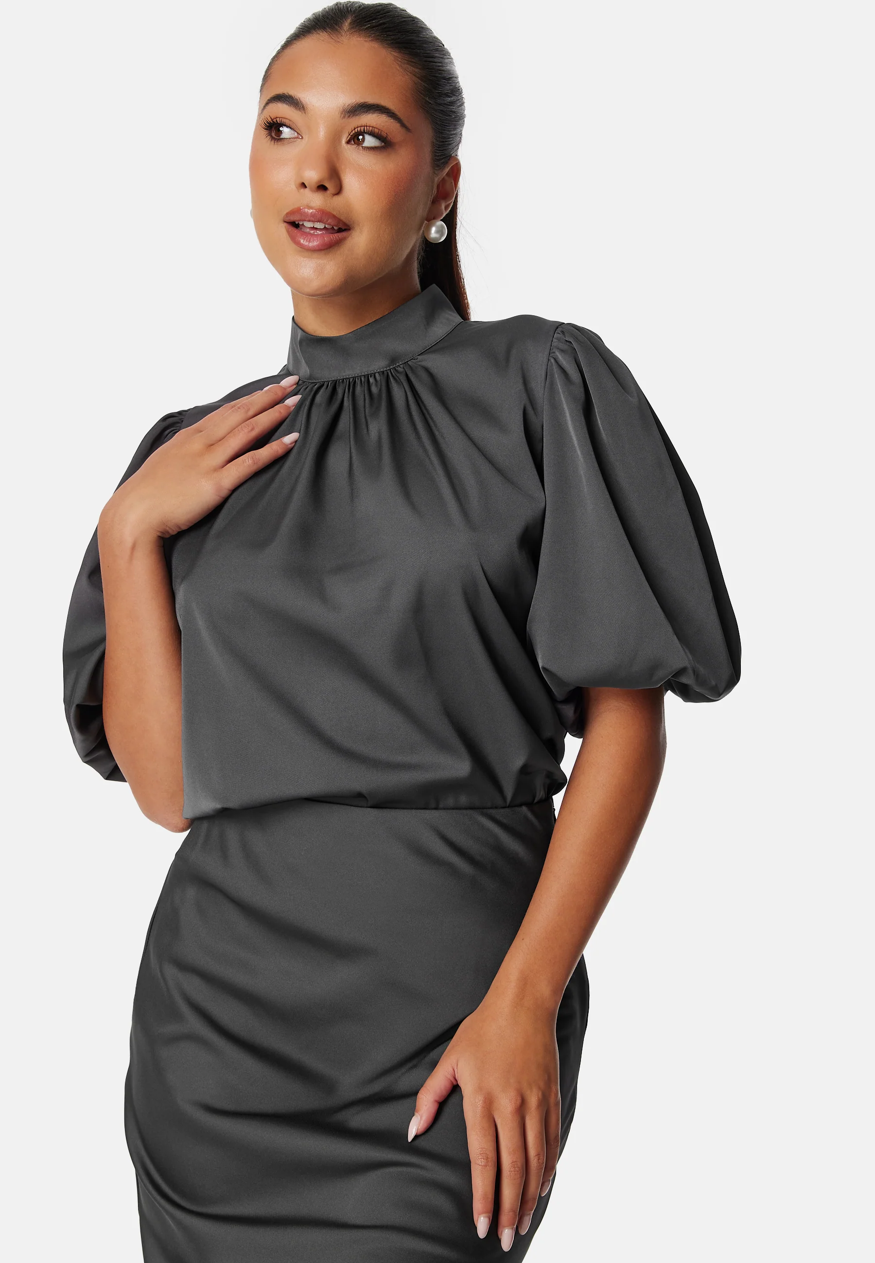 Chimney Collar Puff Sleeve Blouse - Image 2