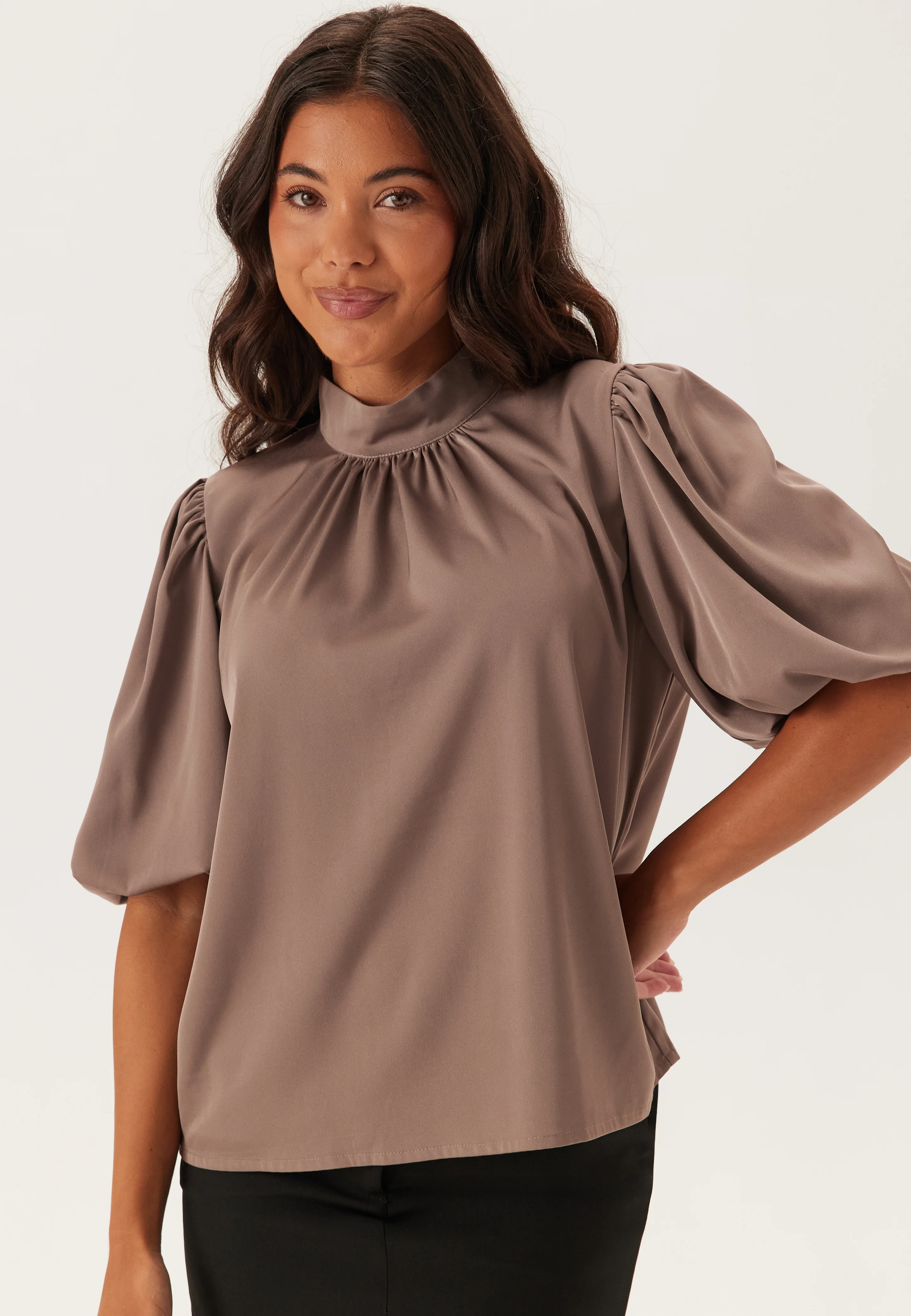 Chimney Collar Puff Sleeve Blouse - Image 2