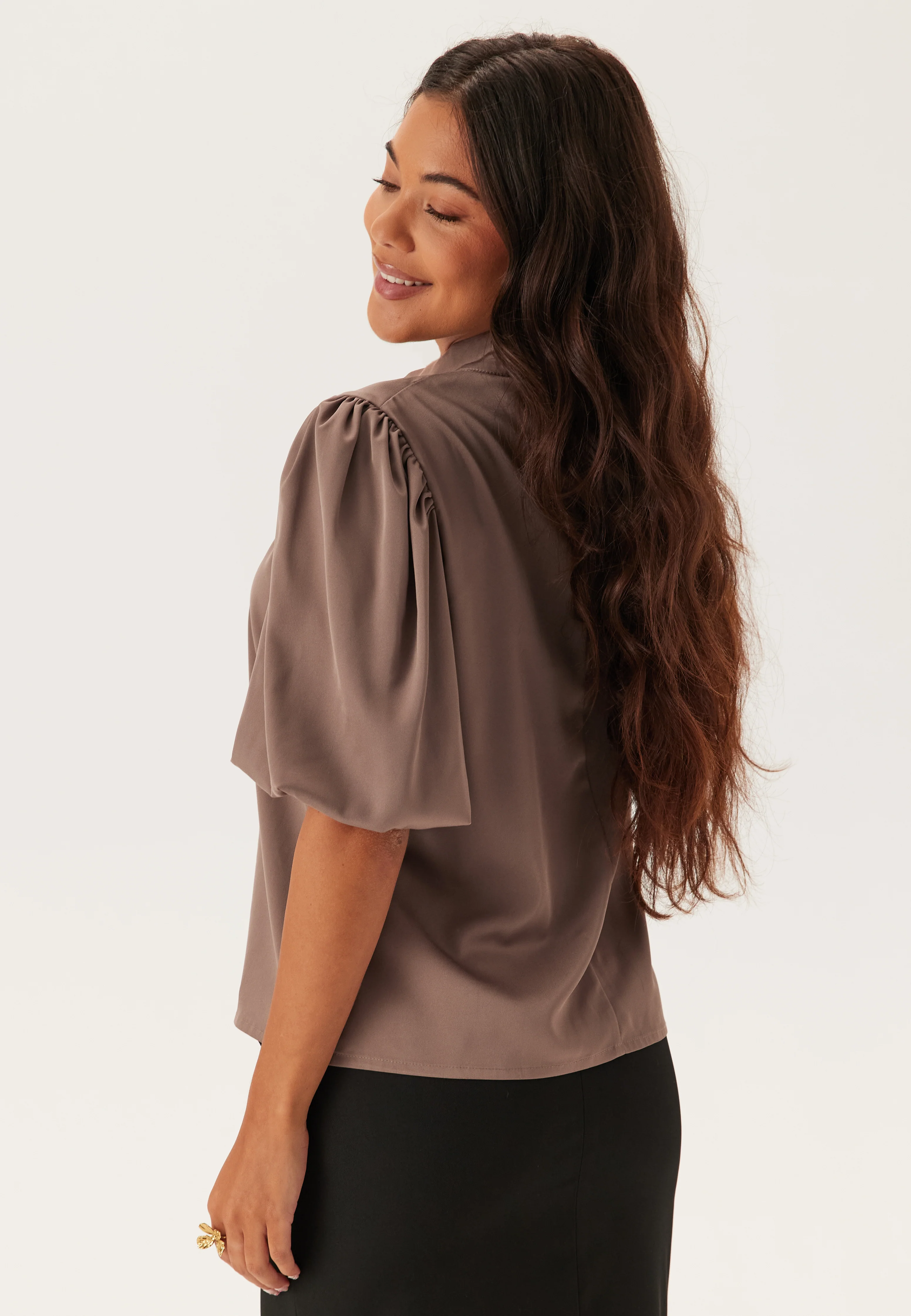 Chimney Collar Puff Sleeve Blouse - Image 3