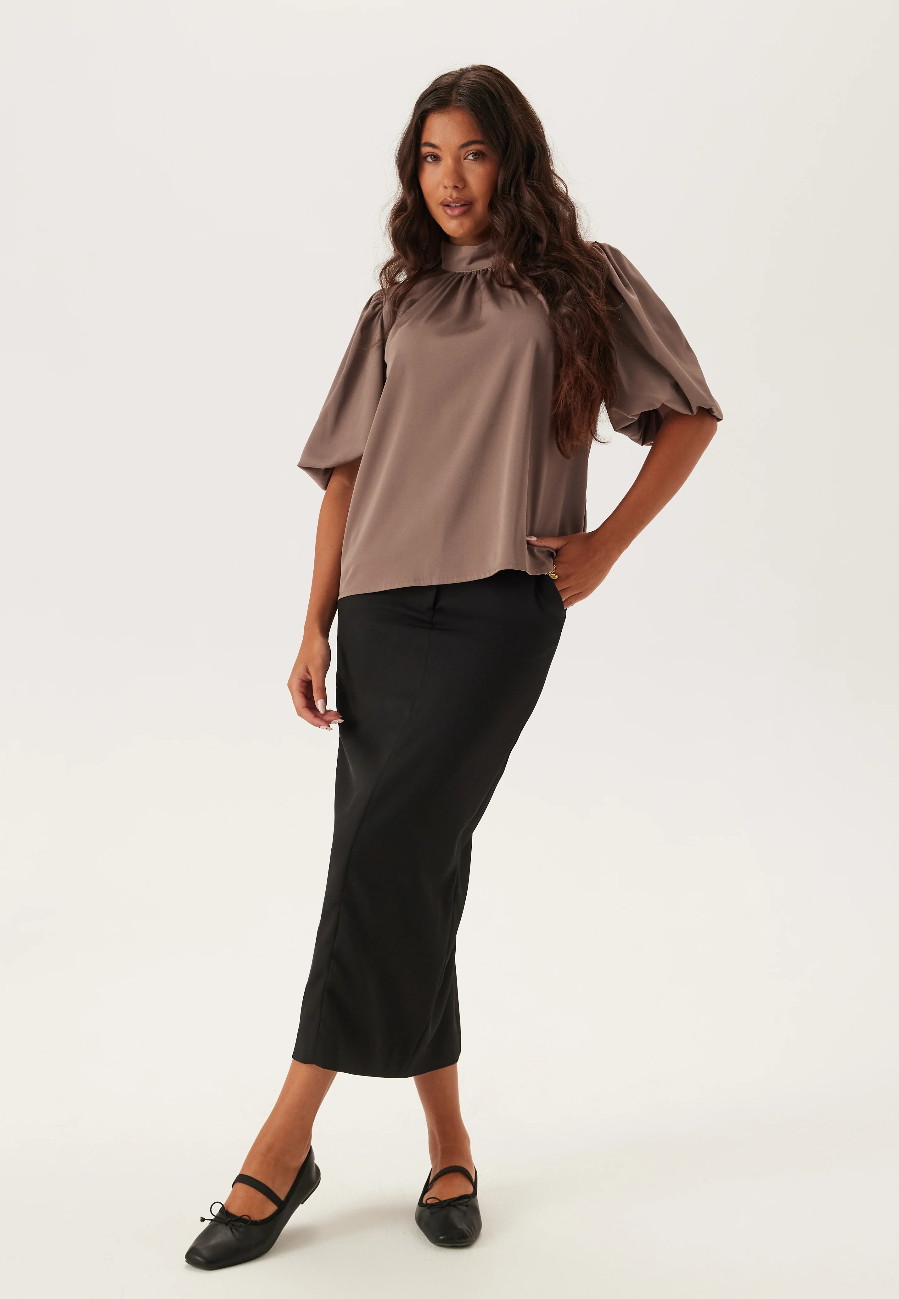 Chimney Collar Puff Sleeve Blouse - Image 4