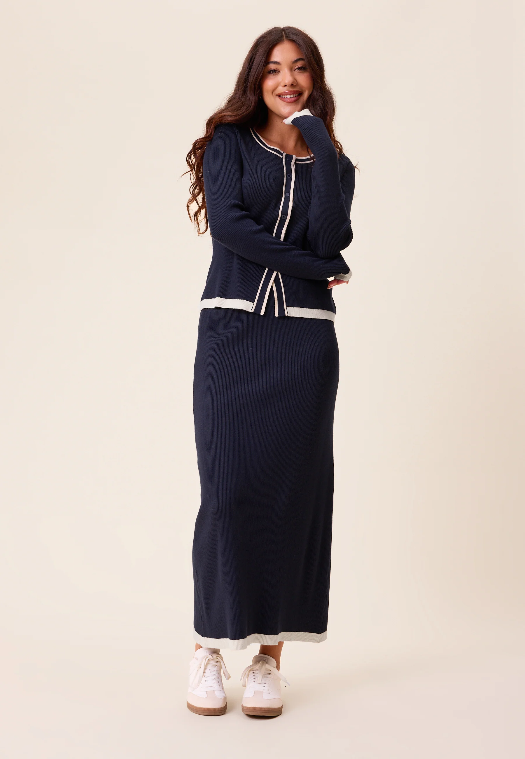 Contrast Knitted Midi Skirt - Image 3