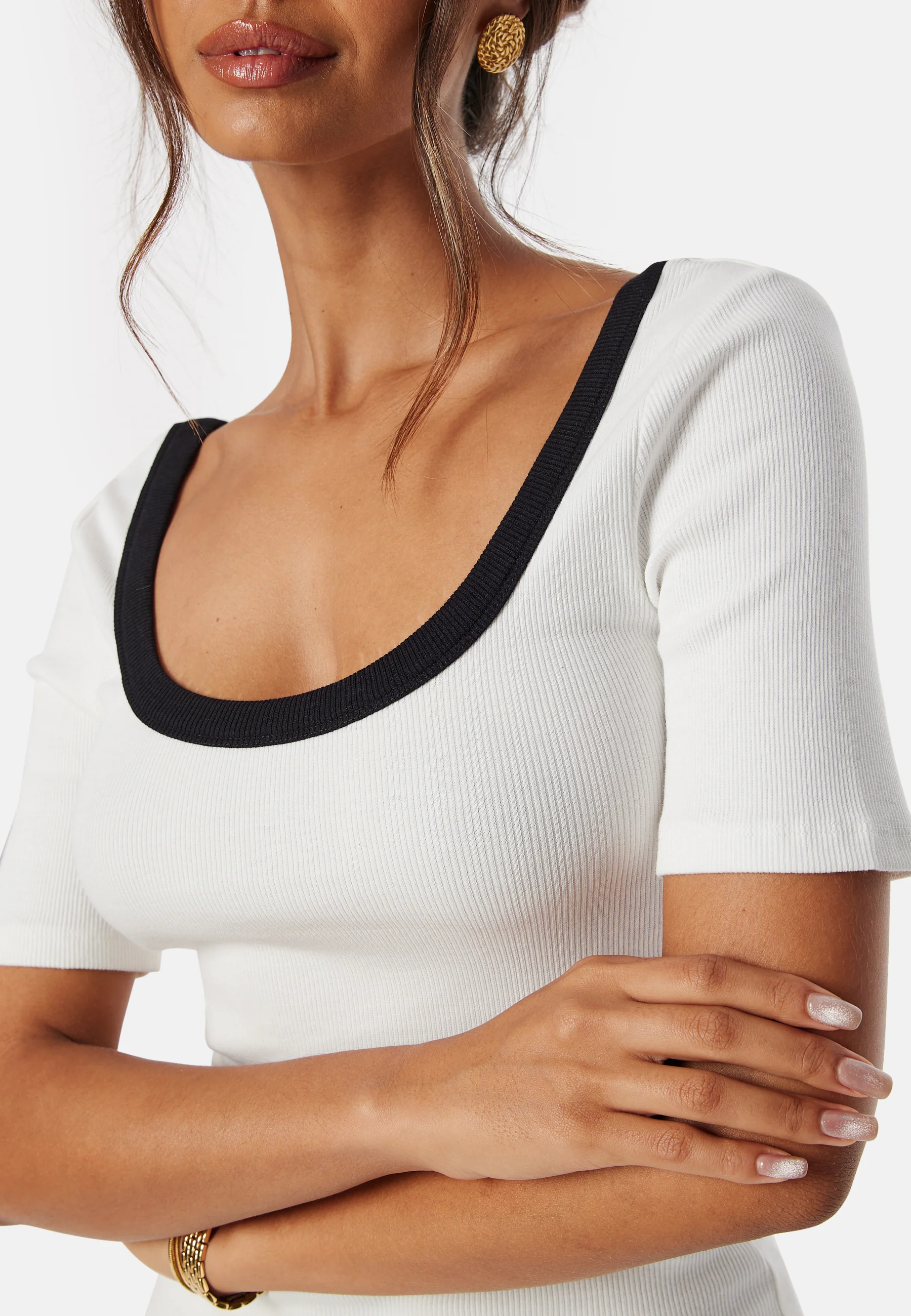 Contrast Rib Short Sleeve Top - Image 5