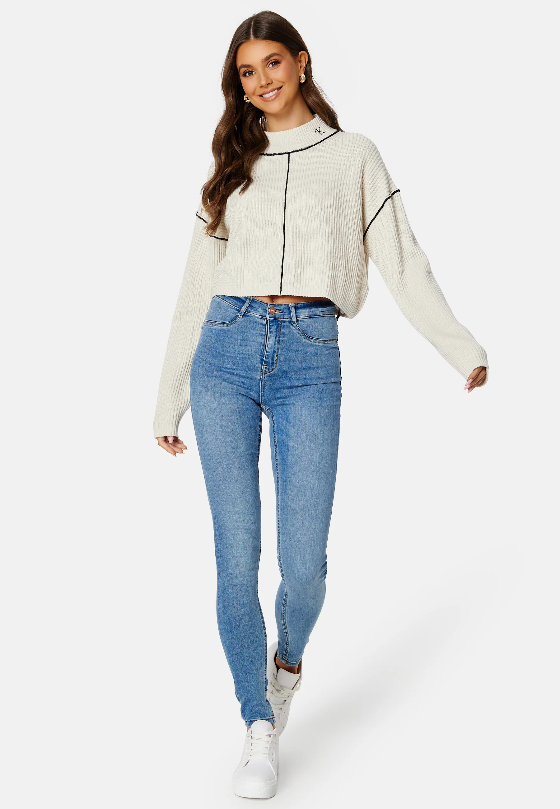 Contrast Seaming Loose Sweater - Image 2