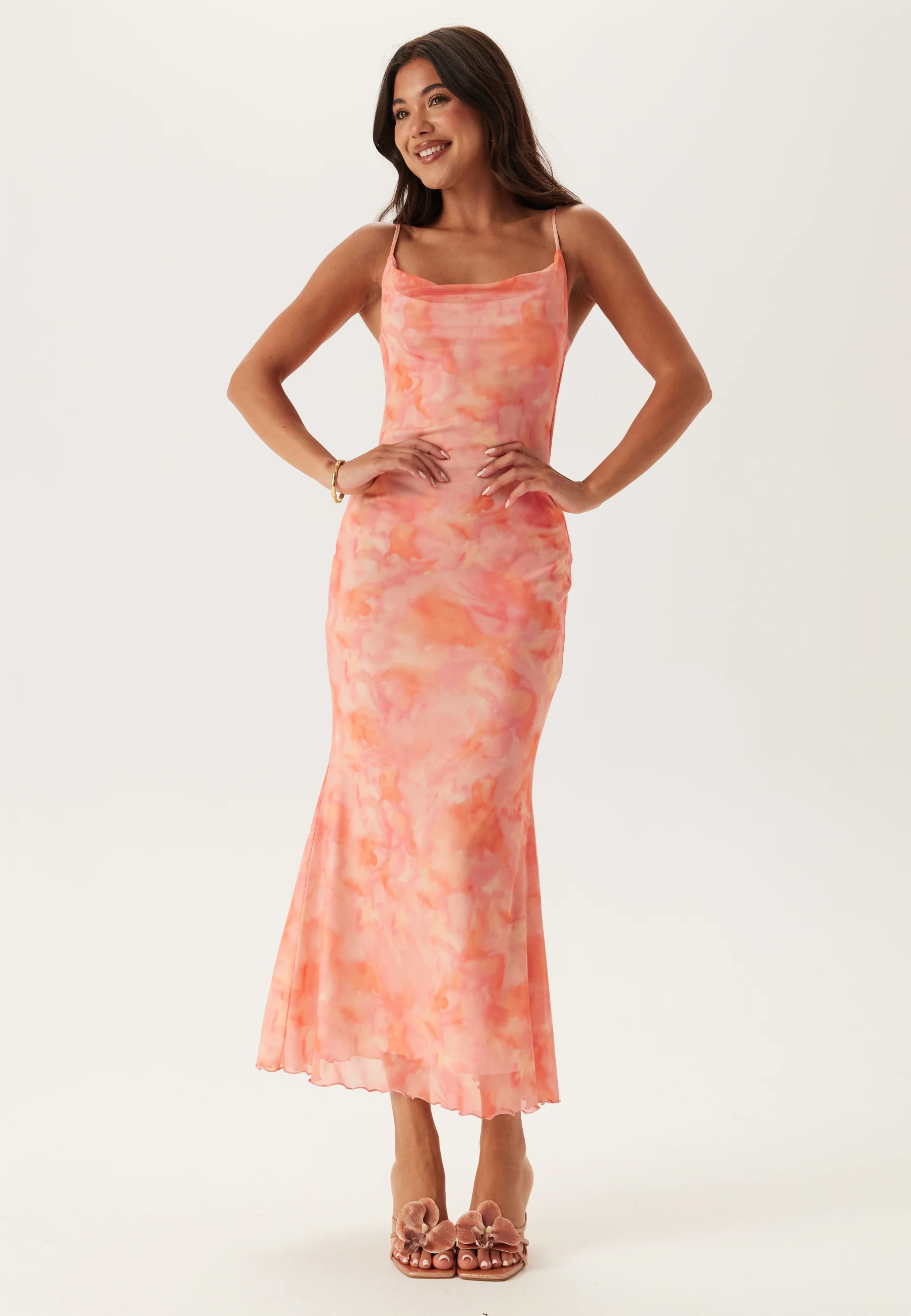 Cowl Neck Mesh Dress - Image 3
