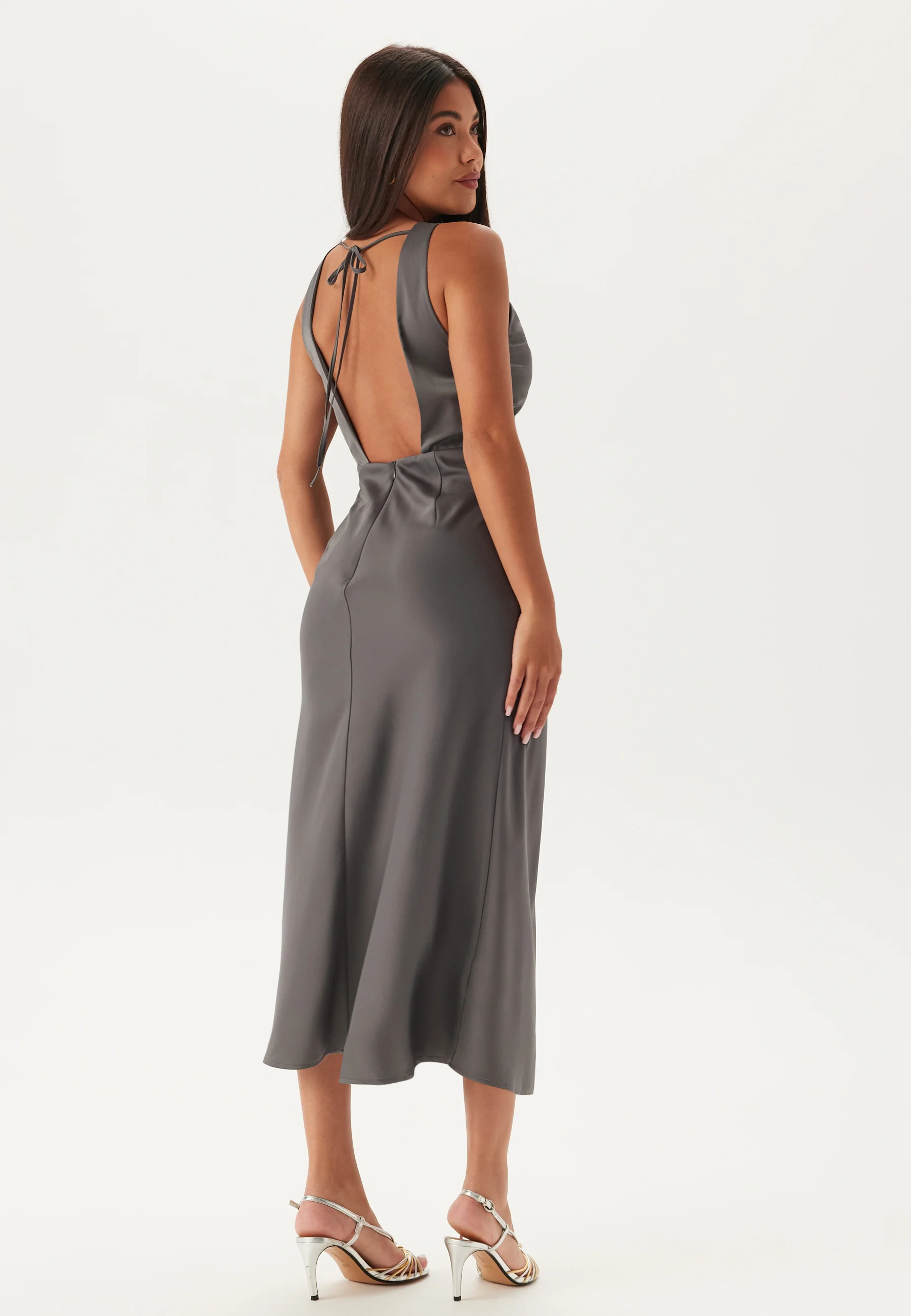 Cowl Neck Satin Midi Dress